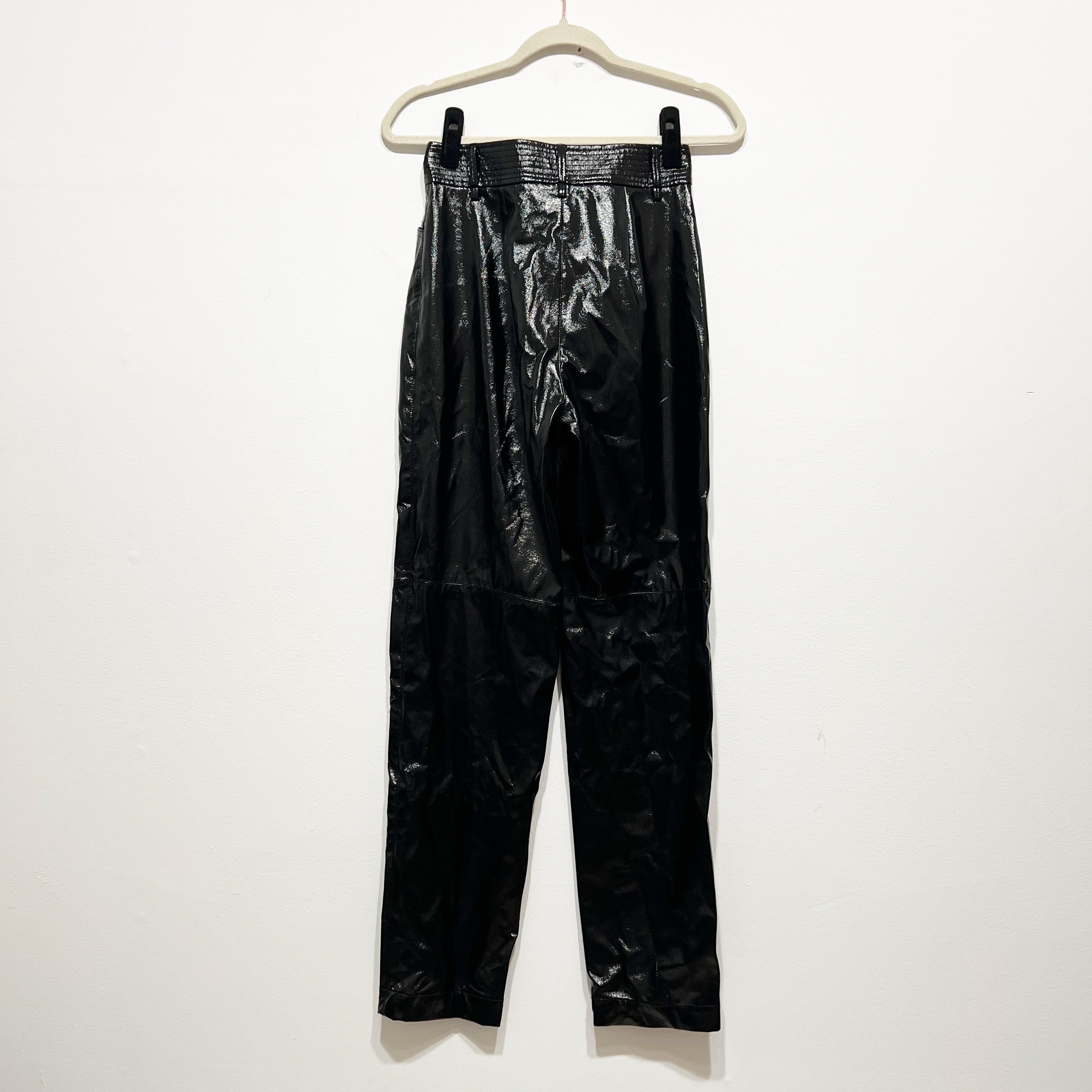 Wilfred Aritzia Funk Faux Vegan Crinkle Patent Leather Straight Leg Trouser Pant
