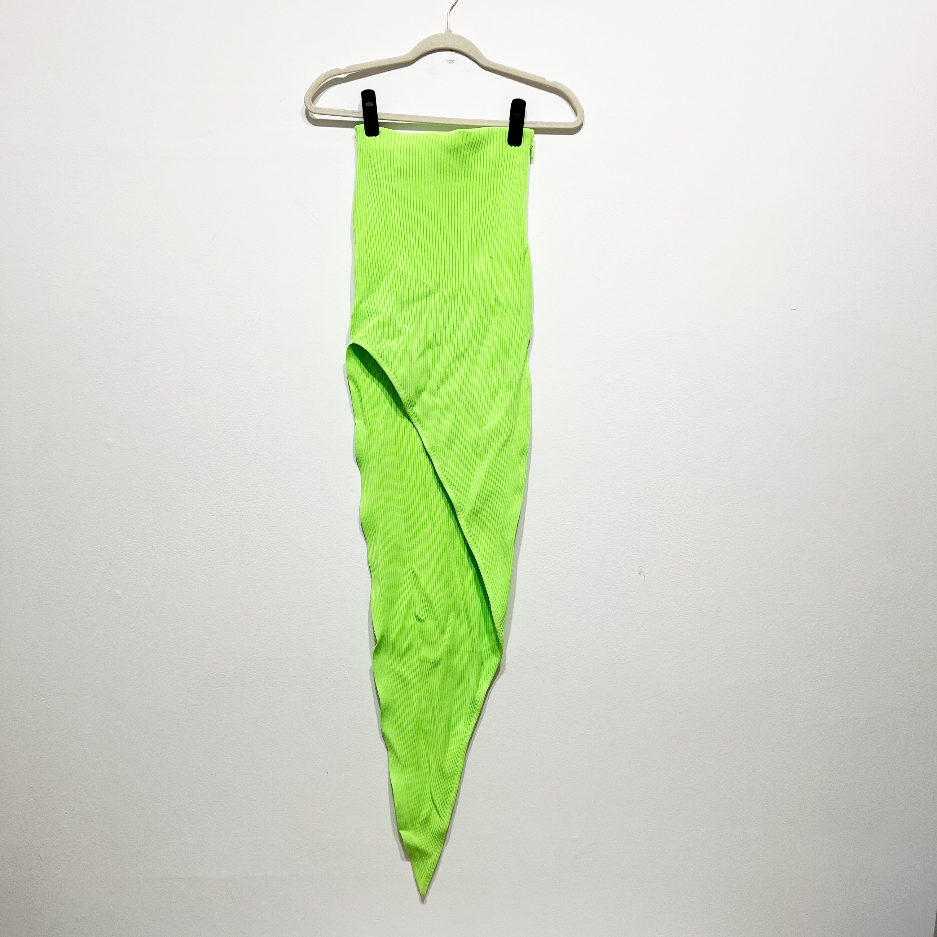 David Koma Asymmetrical Hem Ribbed Sweater Knit Stretch Skirt Lime Green Medium