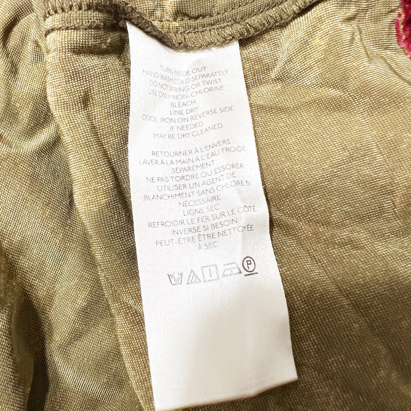 Anthropologie The Somerset Velvet Velour Tiered Green Pink Floral Motif Dress XS