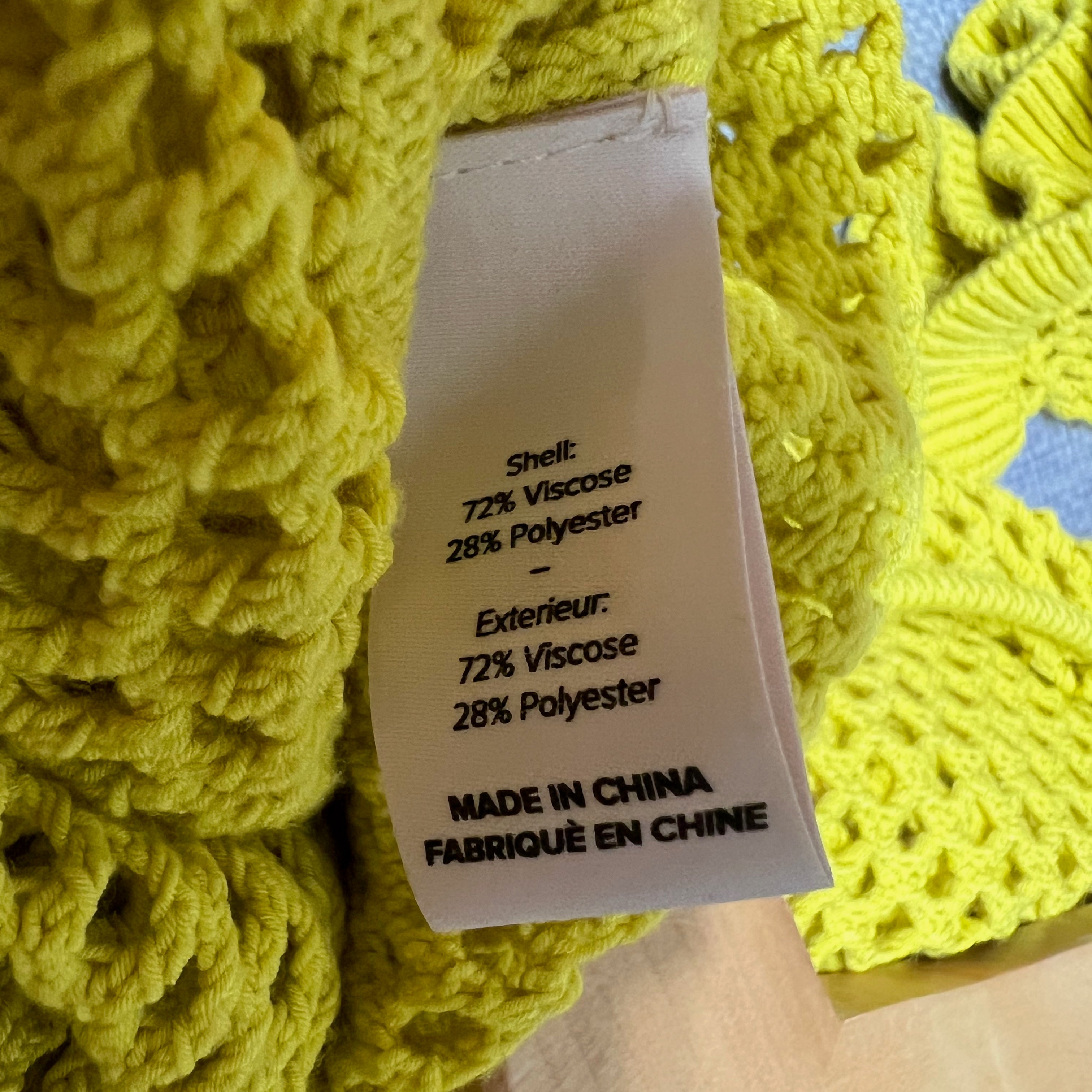 Cinq A Sept Fish Net Crochet Knit V Neck Ruffle Quarter Sleeve Cropped Sweater