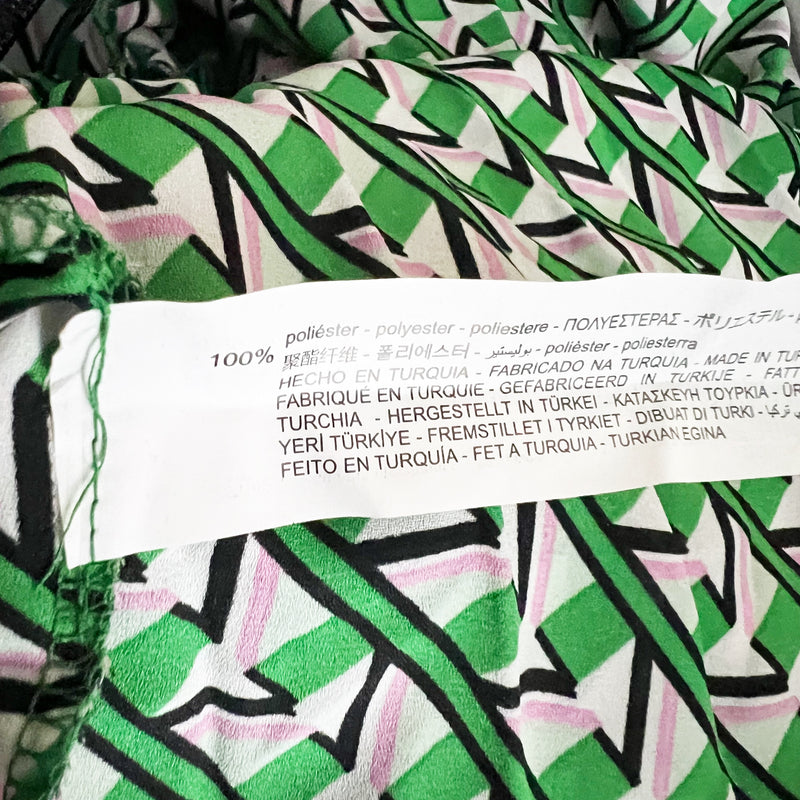 NEW Zara Green Pink White Geometric Print Chiffon Accordion Pleated Midi Skirt