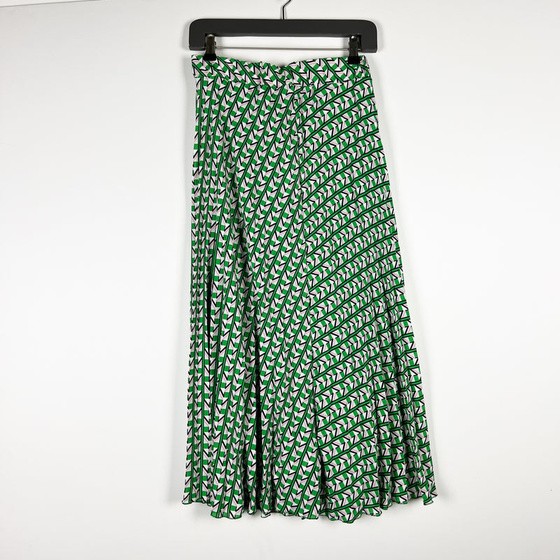 NEW Zara Green Pink White Geometric Print Chiffon Accordion Pleated Midi Skirt