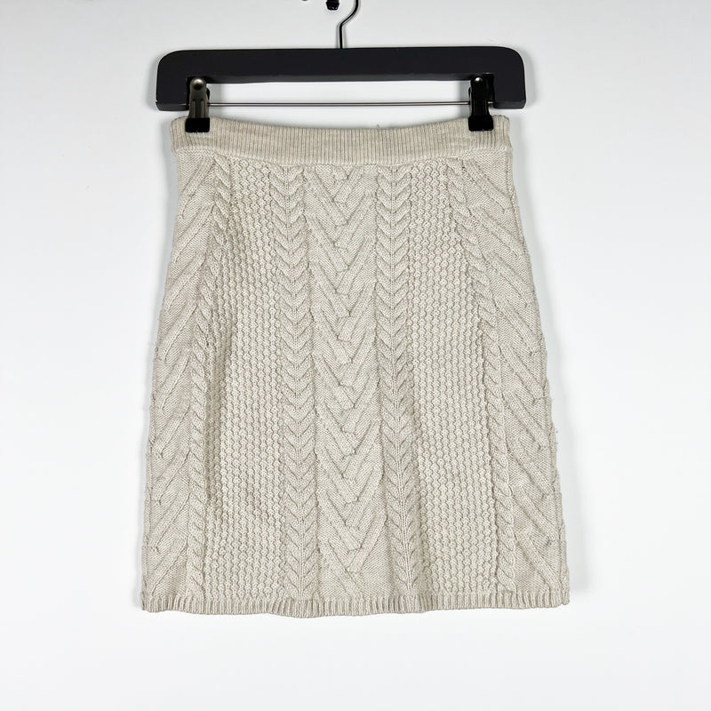 Babaton Aritzia Emporia High Waisted Wool Cable Knit Mini Skirt Birch Beige XS