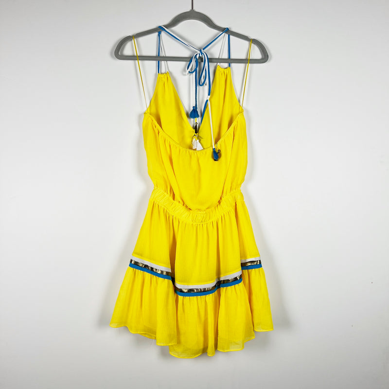 Ramy Brook Bria Yellow Crepe Chiffon Cinch Waist Belted Swim Coverup Mini Dress