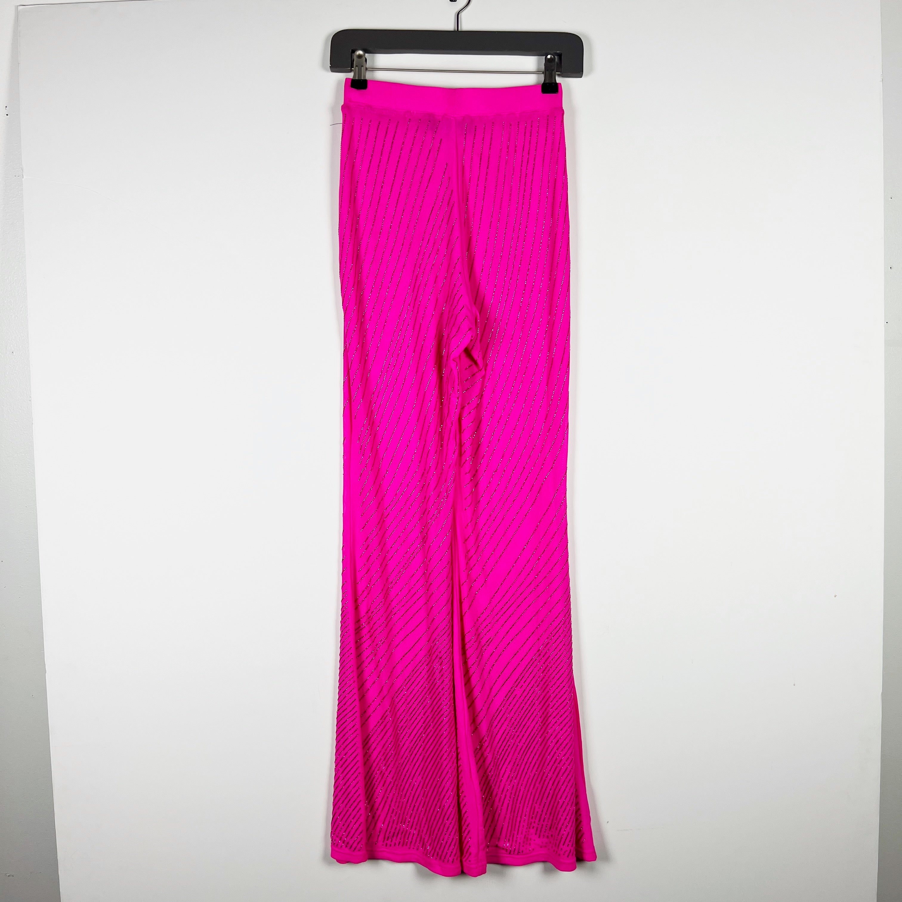 Akira Mesh Chiffon Crystal Jewel Sparkle Stripe Embellished Wide Leg Pants Pink