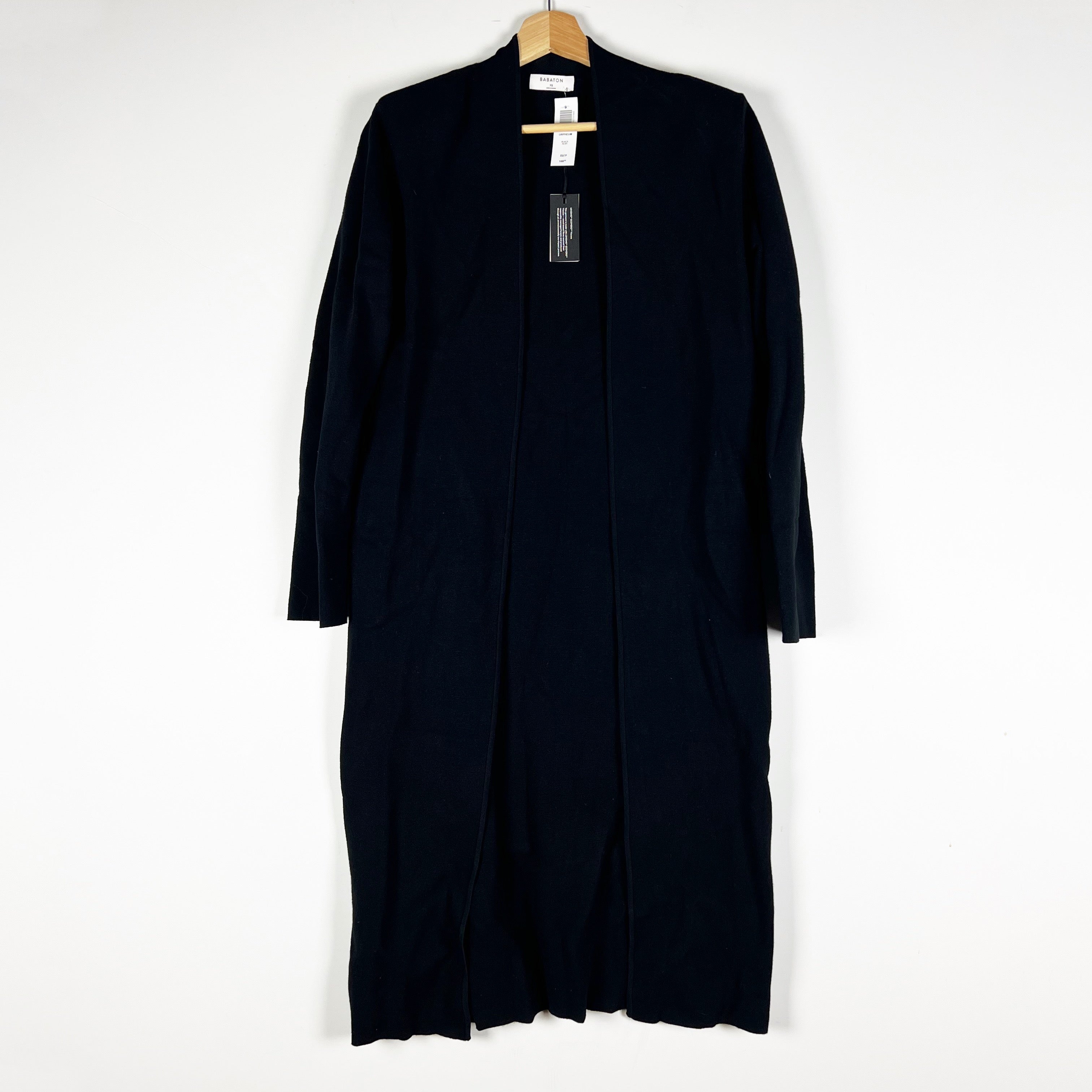 NEW Babaton Aritzia Orpheum Knit Stretch Open Front Cardigan Sweater Robe Black