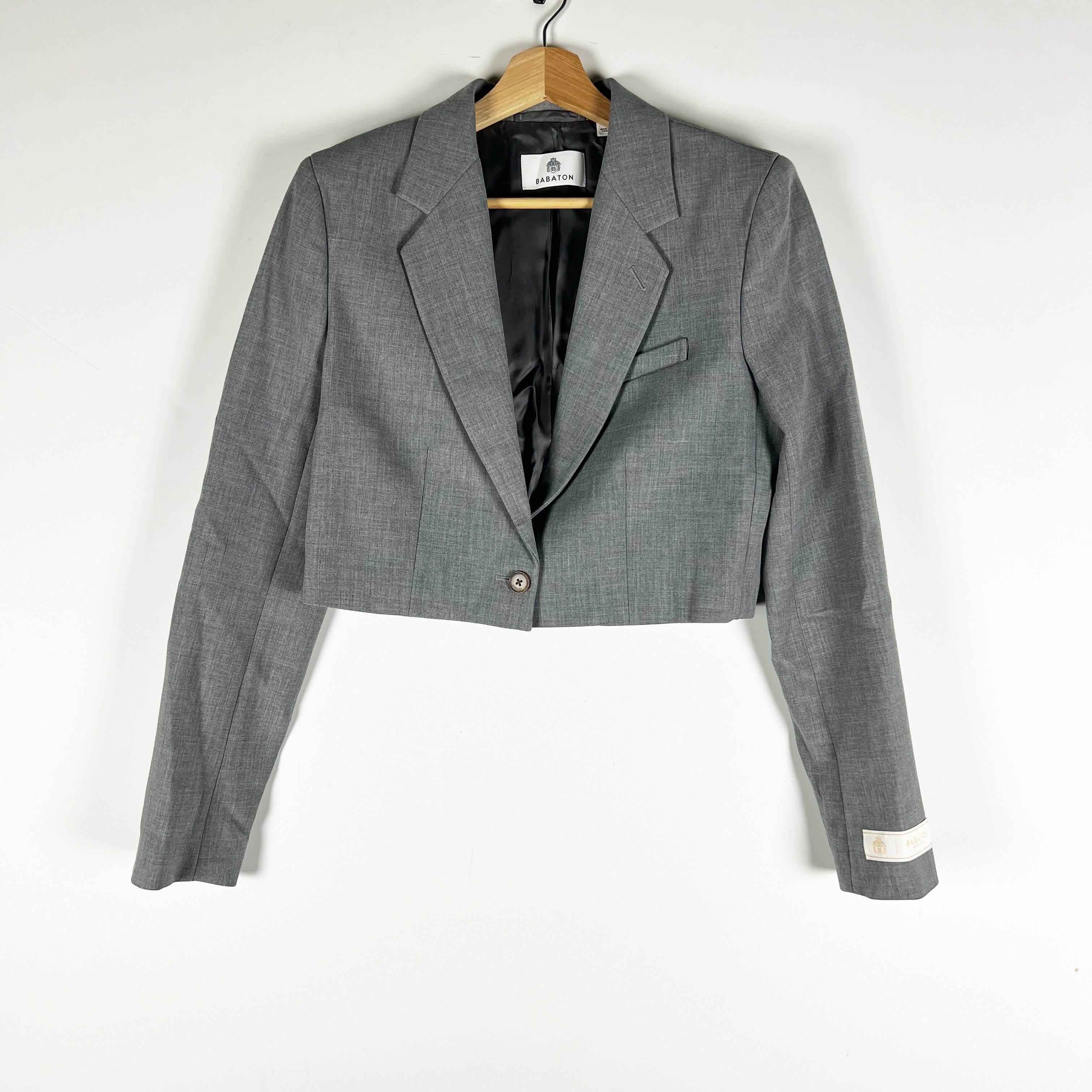 NEW Babaton Aritzia Arbus Softly Structured Single Breasted Cropped Blazer Gray