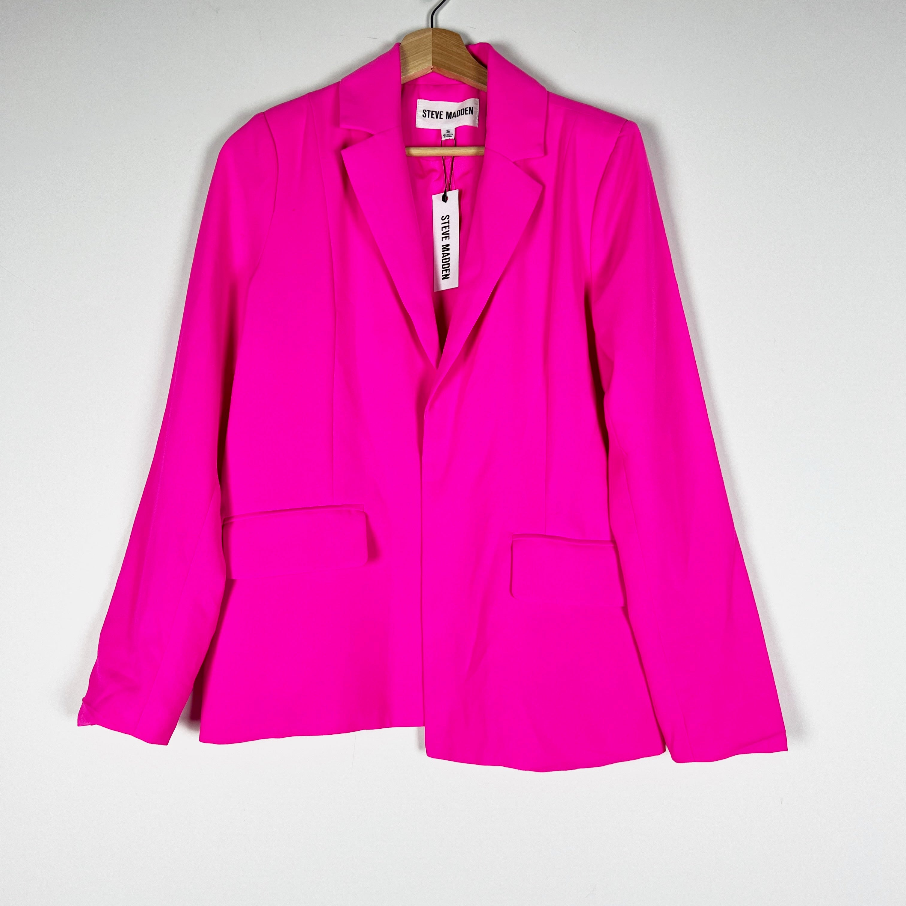 NEW Steve Madden Payton Women's Open Front Structured Blazer Jacket Hot Pink S