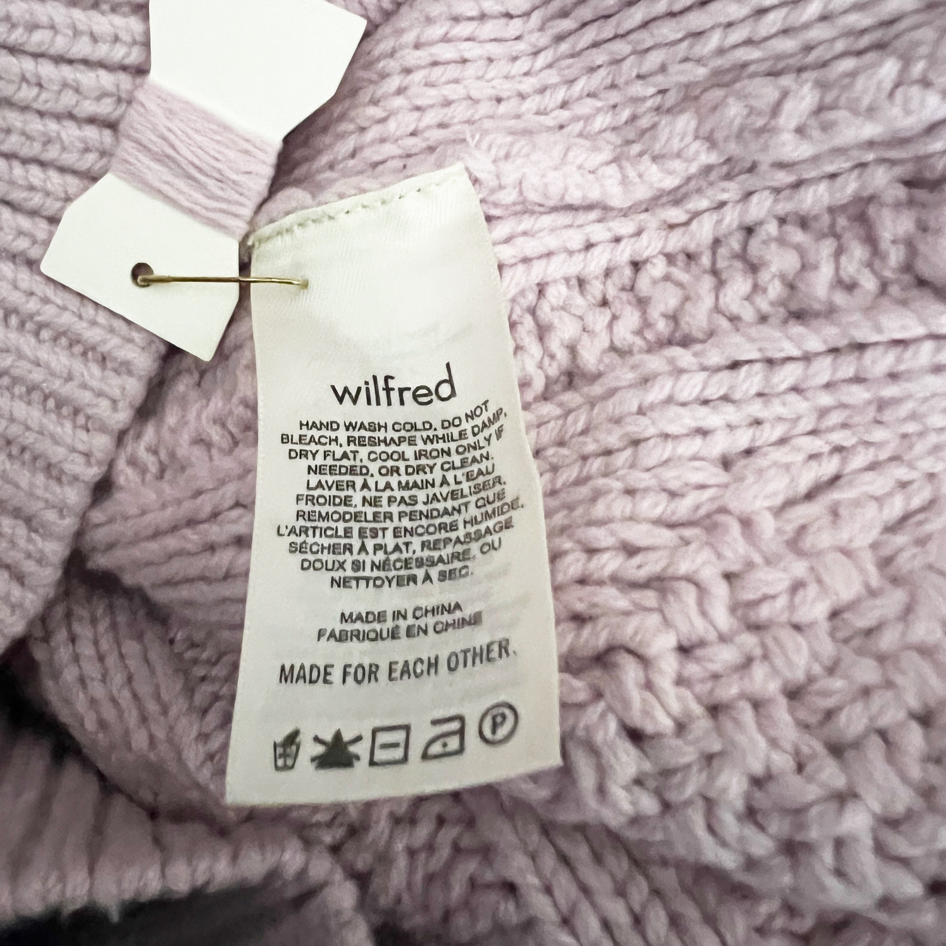 Wilfred Aritzia New Alps Cable Knit Merino Wool Cotton Cardigan Sweater Purple