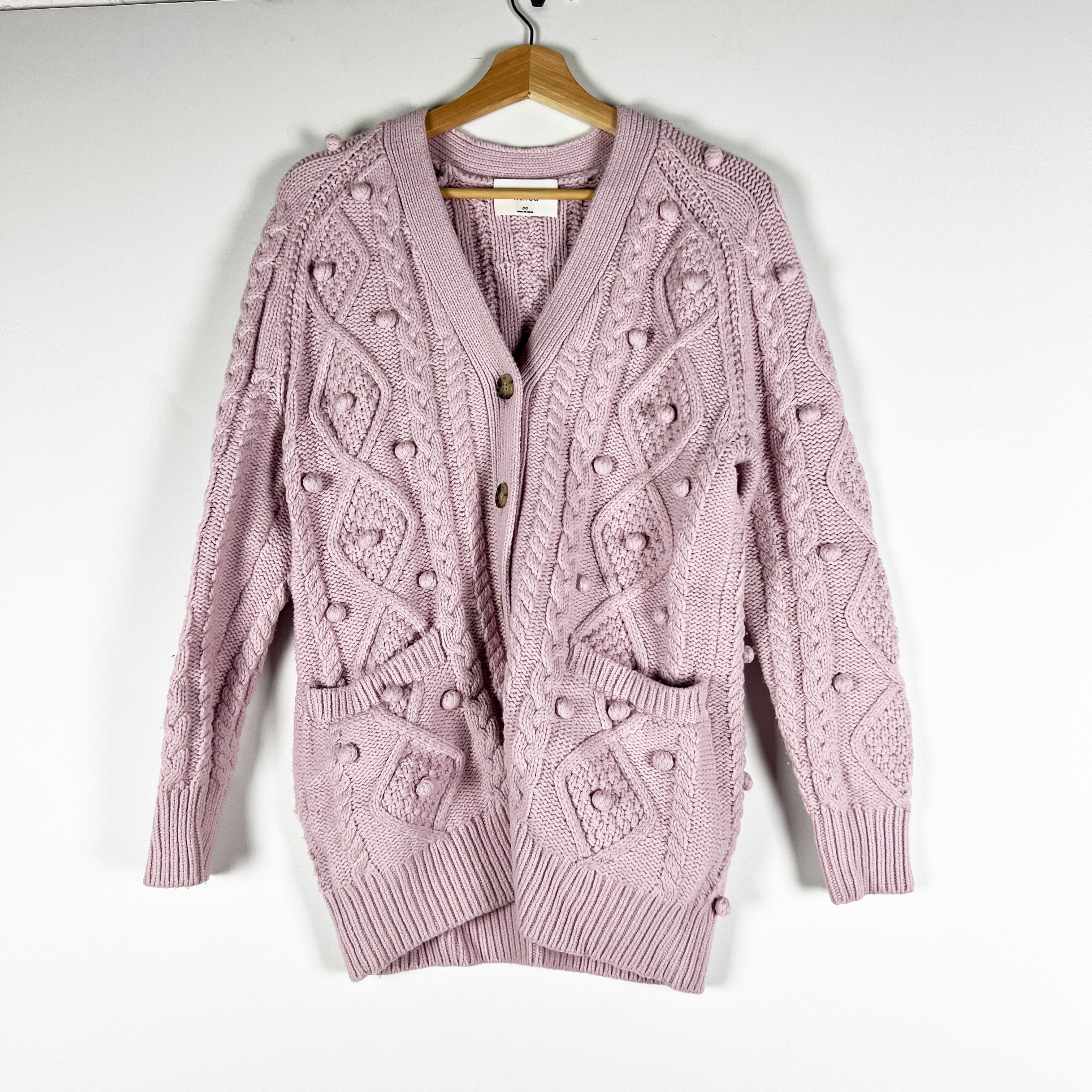 Wilfred Aritzia New Alps Cable Knit Merino Wool Cotton Cardigan Sweater Purple