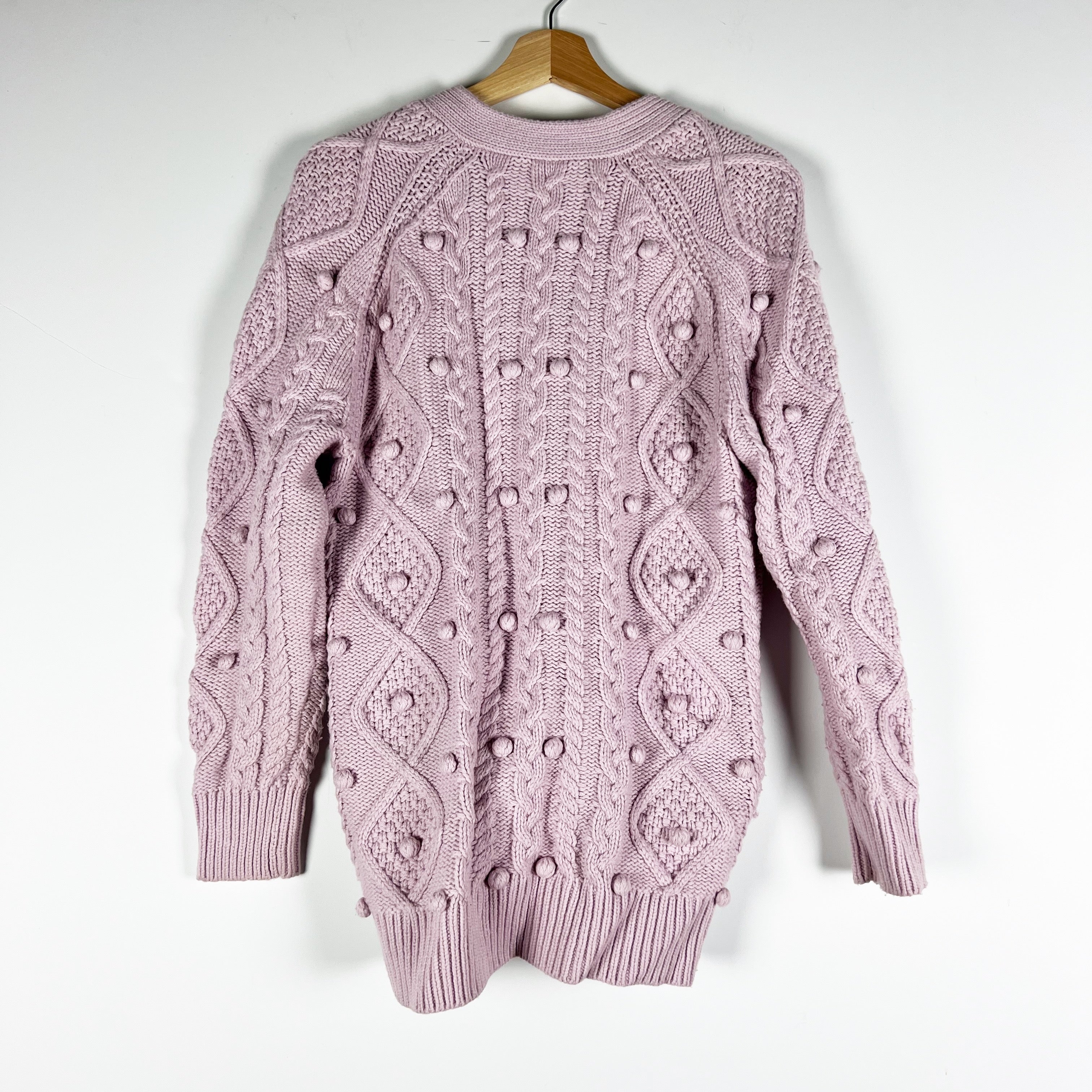 Wilfred Aritzia New Alps Cable Knit Merino Wool Cotton Cardigan Sweater Purple