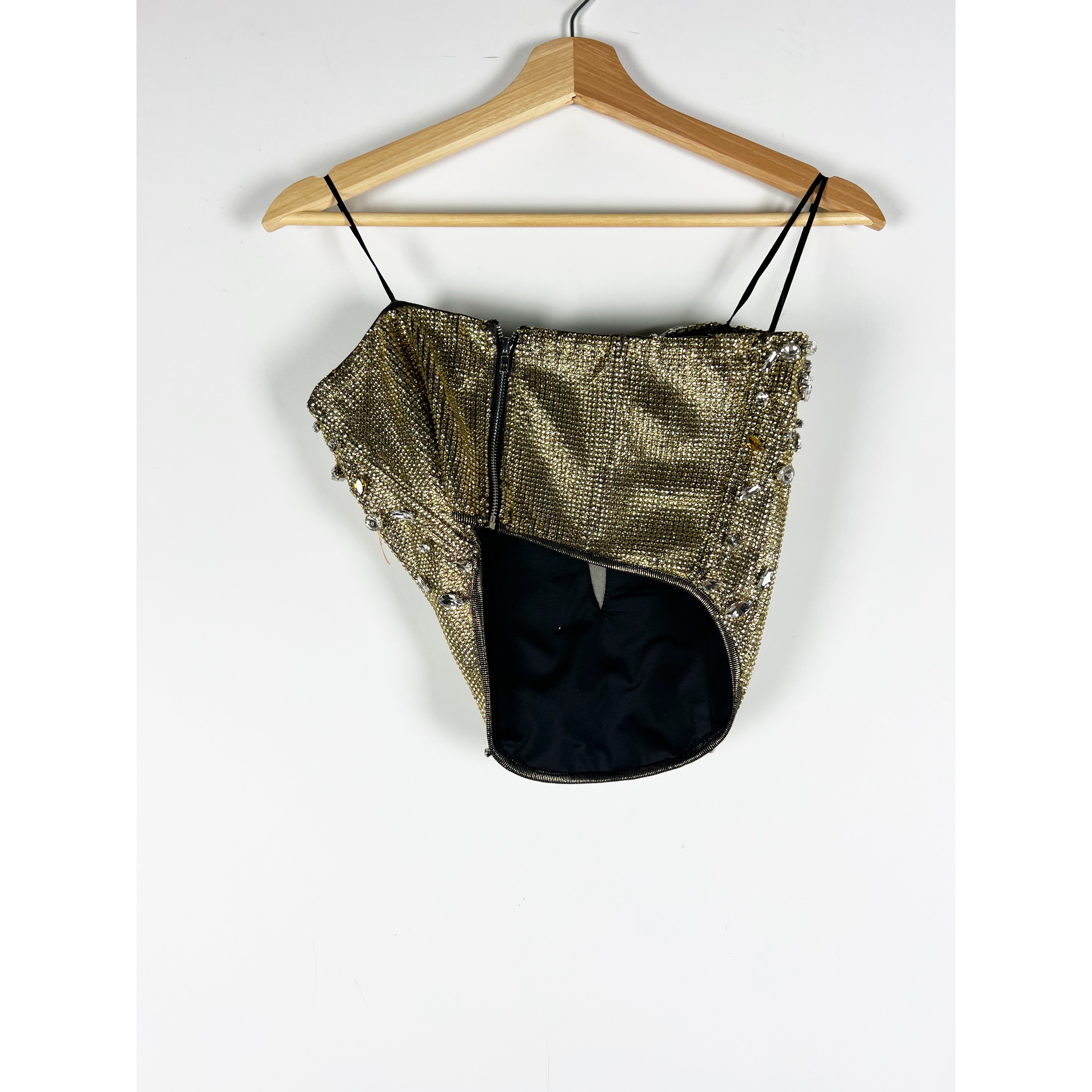 Akira Crystal Jewel Diamond Mesh Embellished Strapless Corset Crop Tank Top S