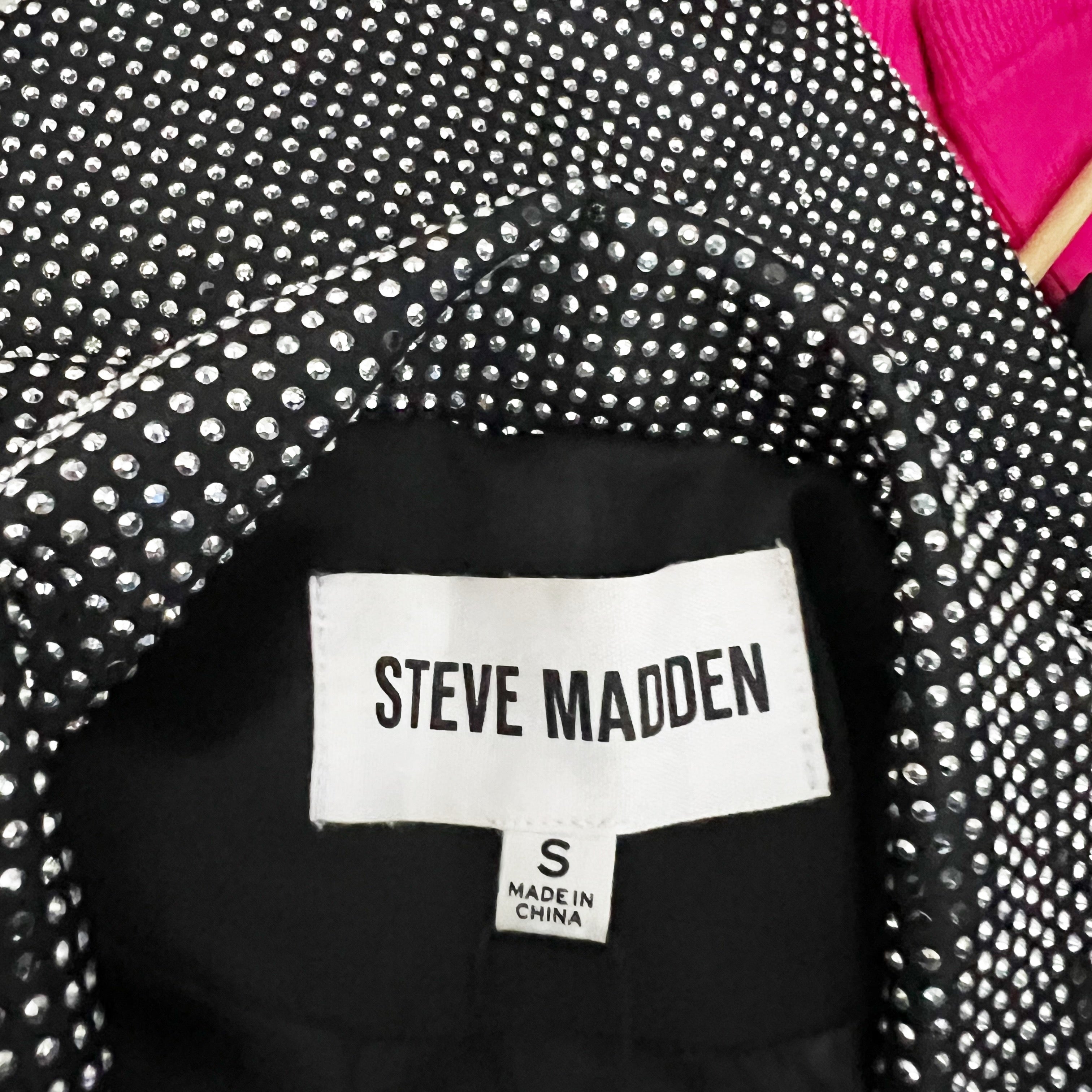 NEW Steve Madden Women's Aya Studded Embellished Open Front Jacket Blazer Silver