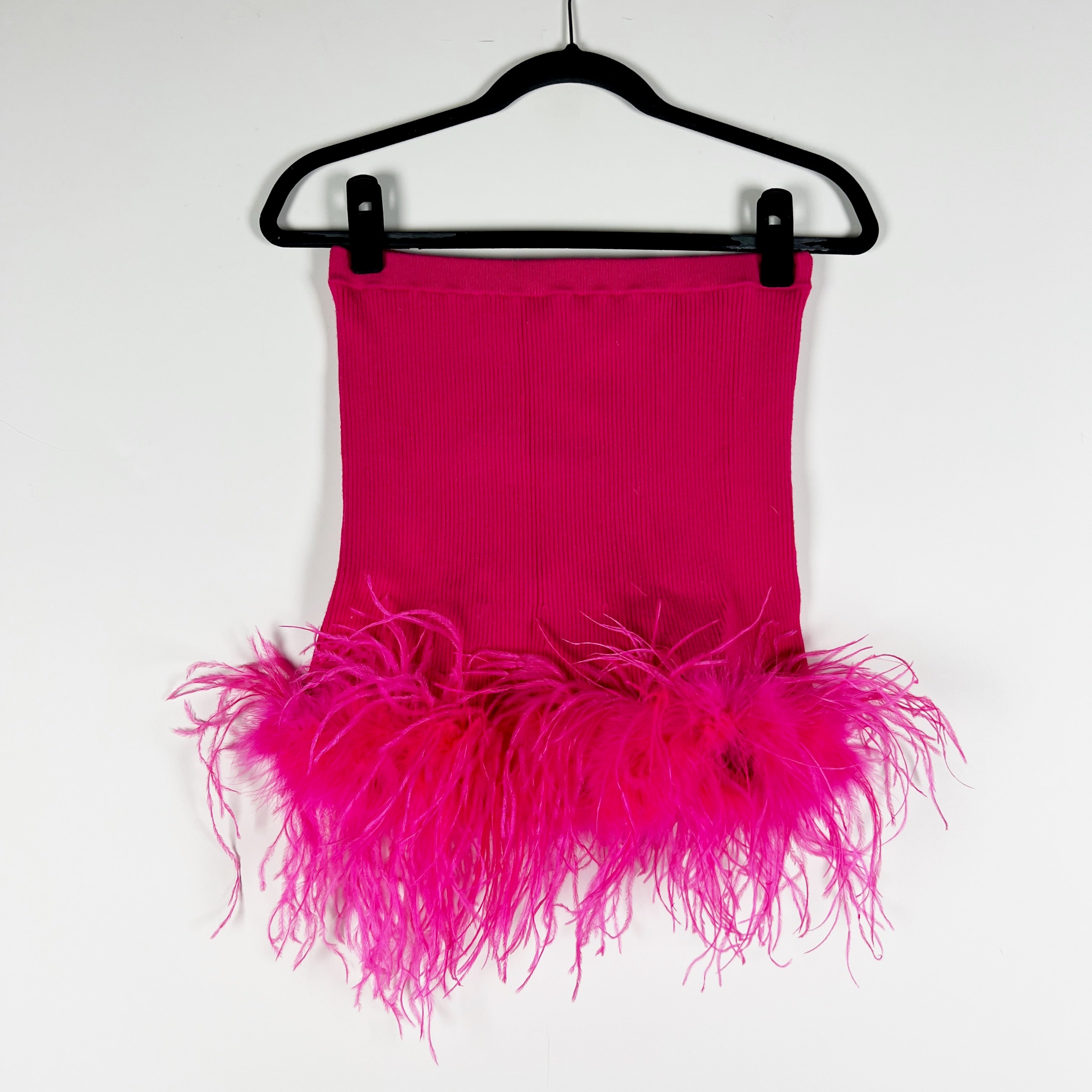 NEW Lovers And Friends Emi Ribbed Knit Stretch Feather Trim Mini Skirt Pink S