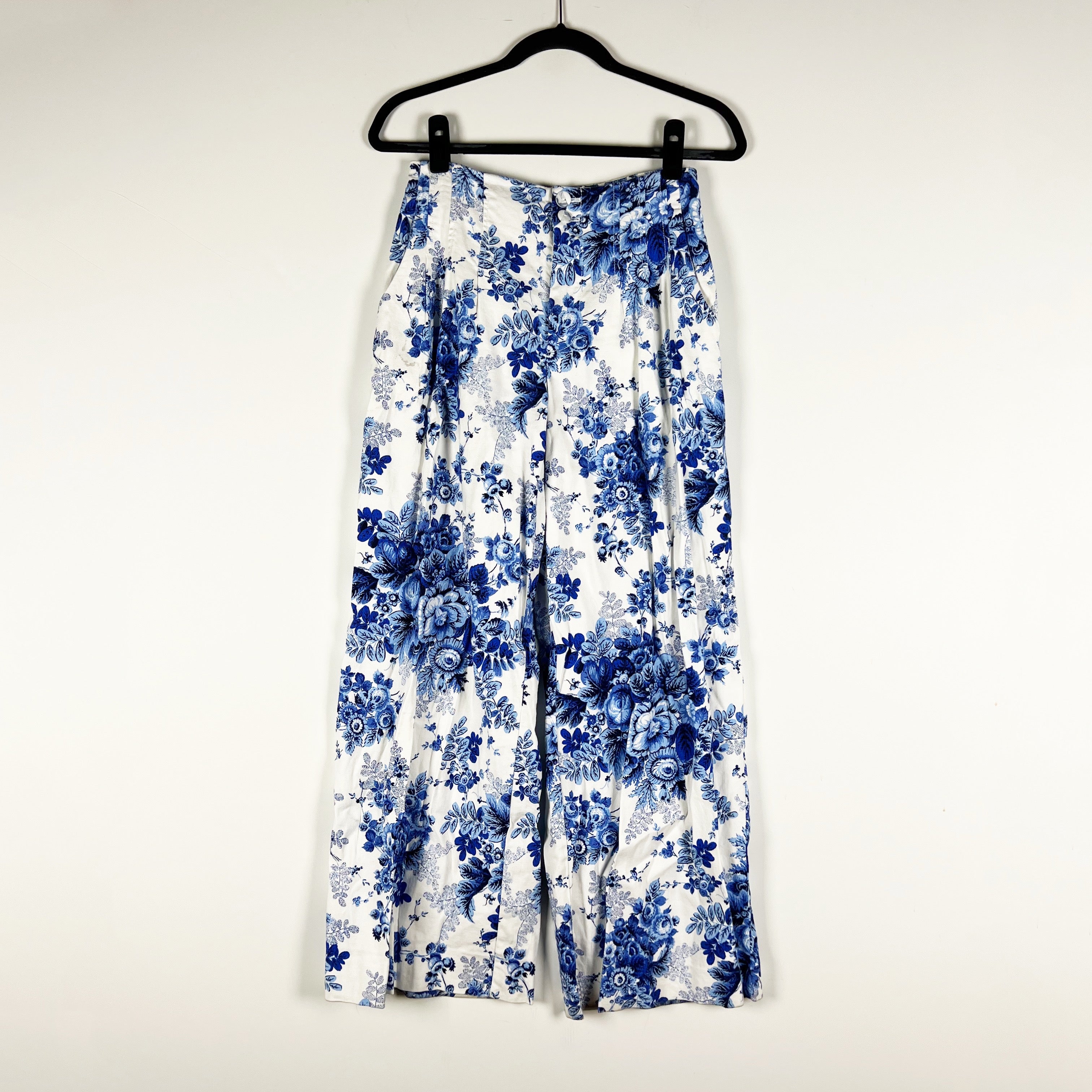 Maeve Anthropologie The Colette Line Blend Wide Leg Blue White Floral Pants 4
