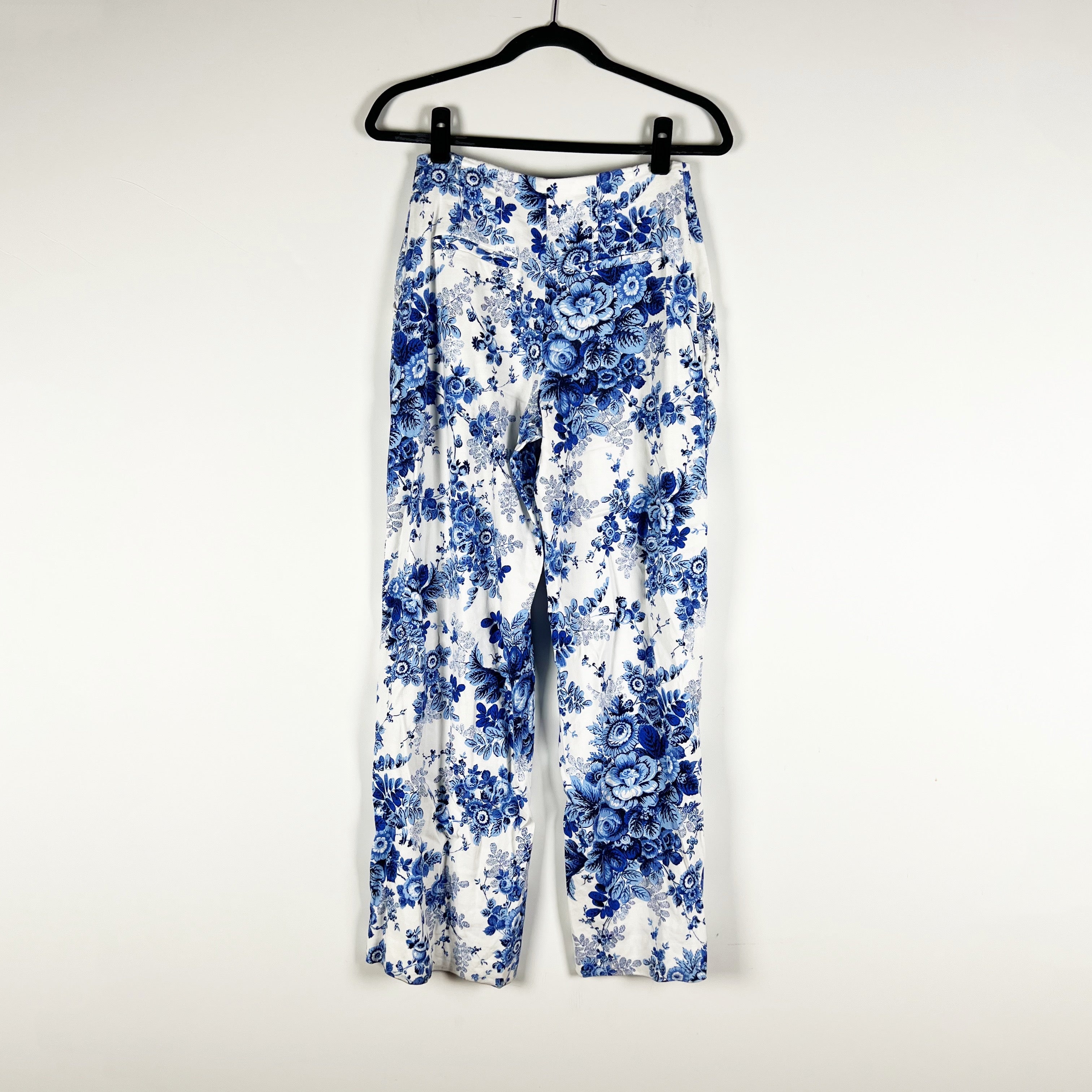 Maeve Anthropologie The Colette Line Blend Wide Leg Blue White Floral Pants 4