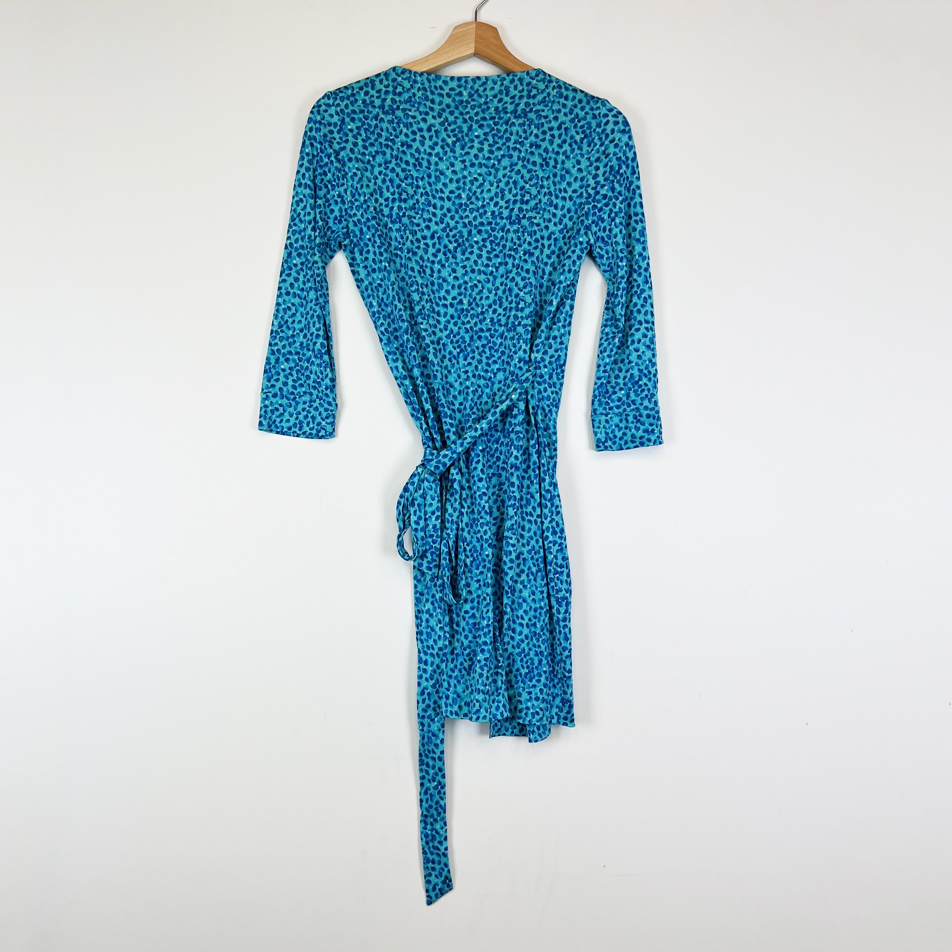 Diane Von Furstenberg Julian Two Silk Jersey Knit Stretch Wrap Mini Dress Blue 0