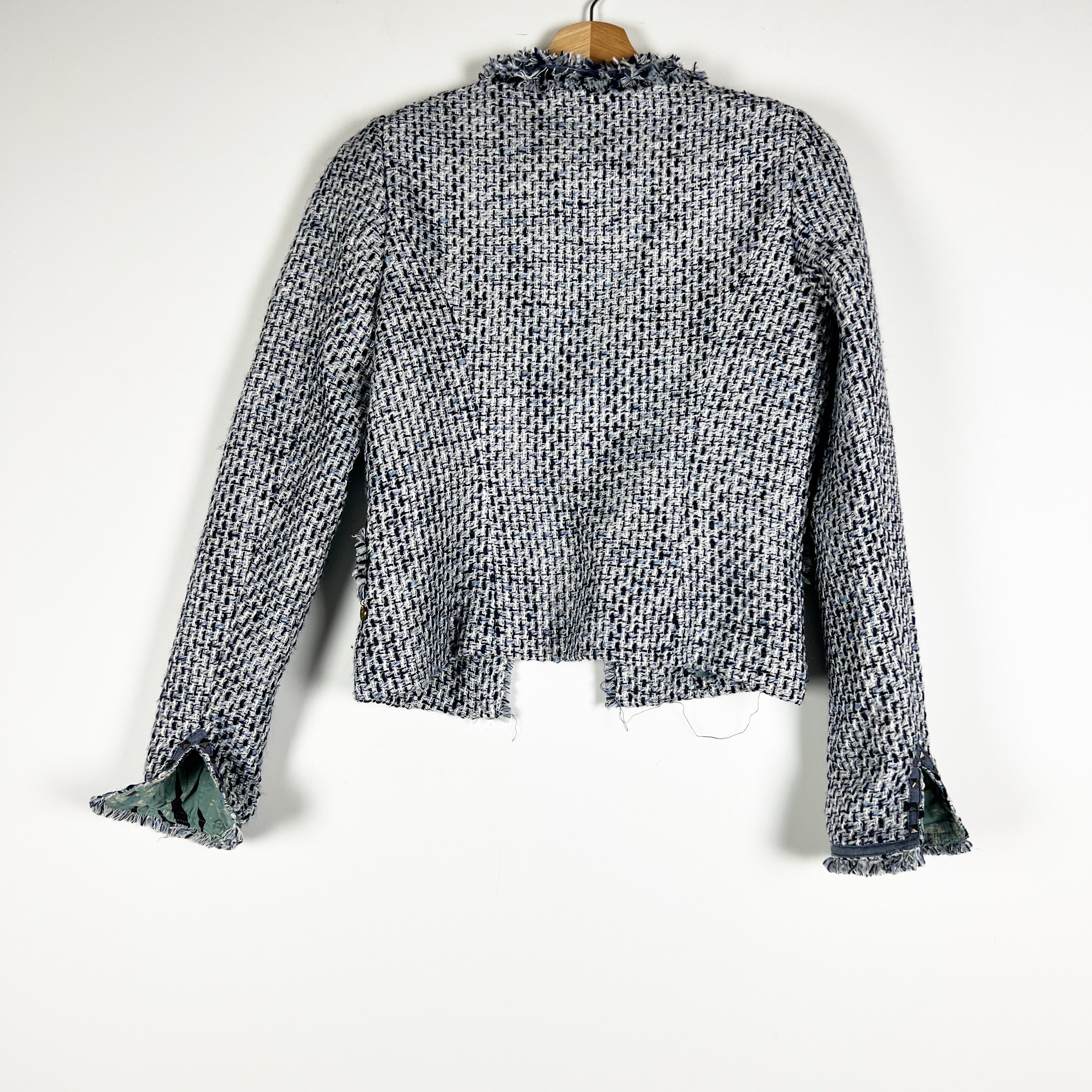 Maison Scotch Bedouin Blue Cotton Blend Tweed Woven Blazer Jacket Blue White S