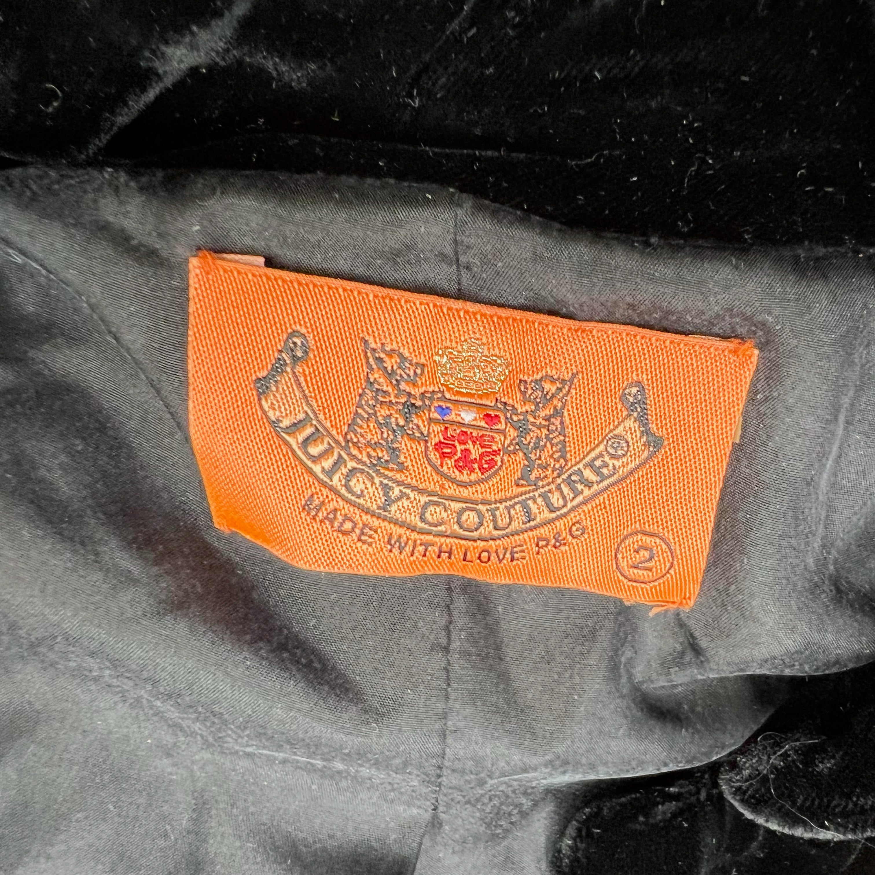 Juicy Couture Velvet Velour Crystal Diamond Button Blazer Jacket Solid Black 2