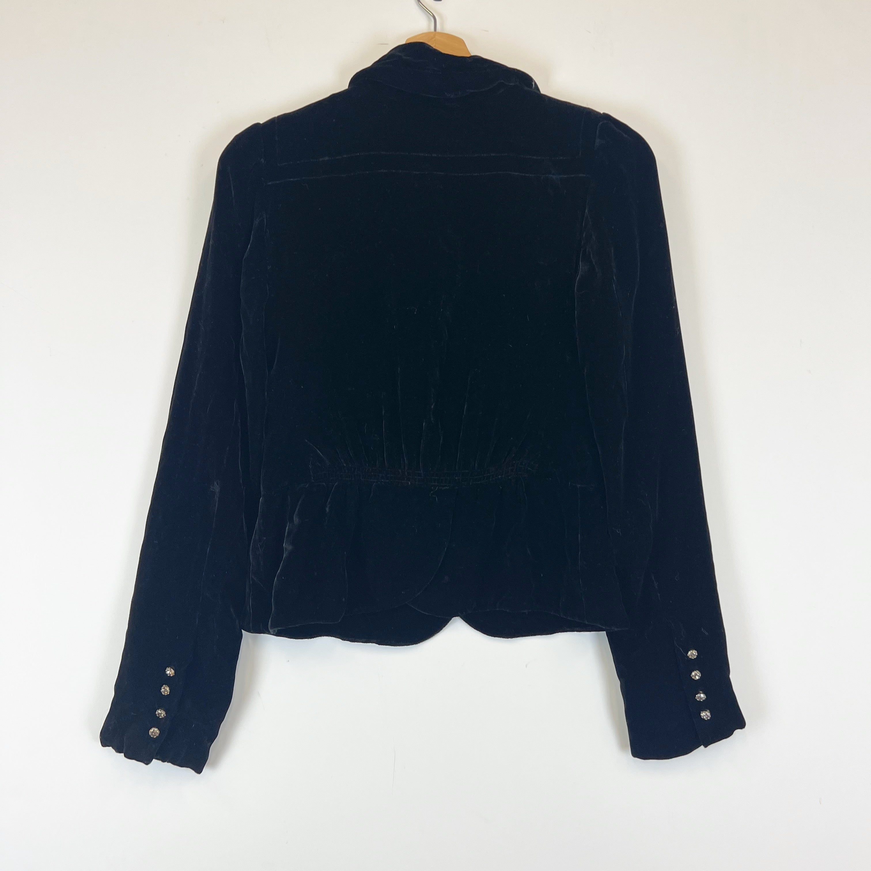 Juicy Couture Velvet Velour Crystal Diamond Button Blazer Jacket Solid Black 2