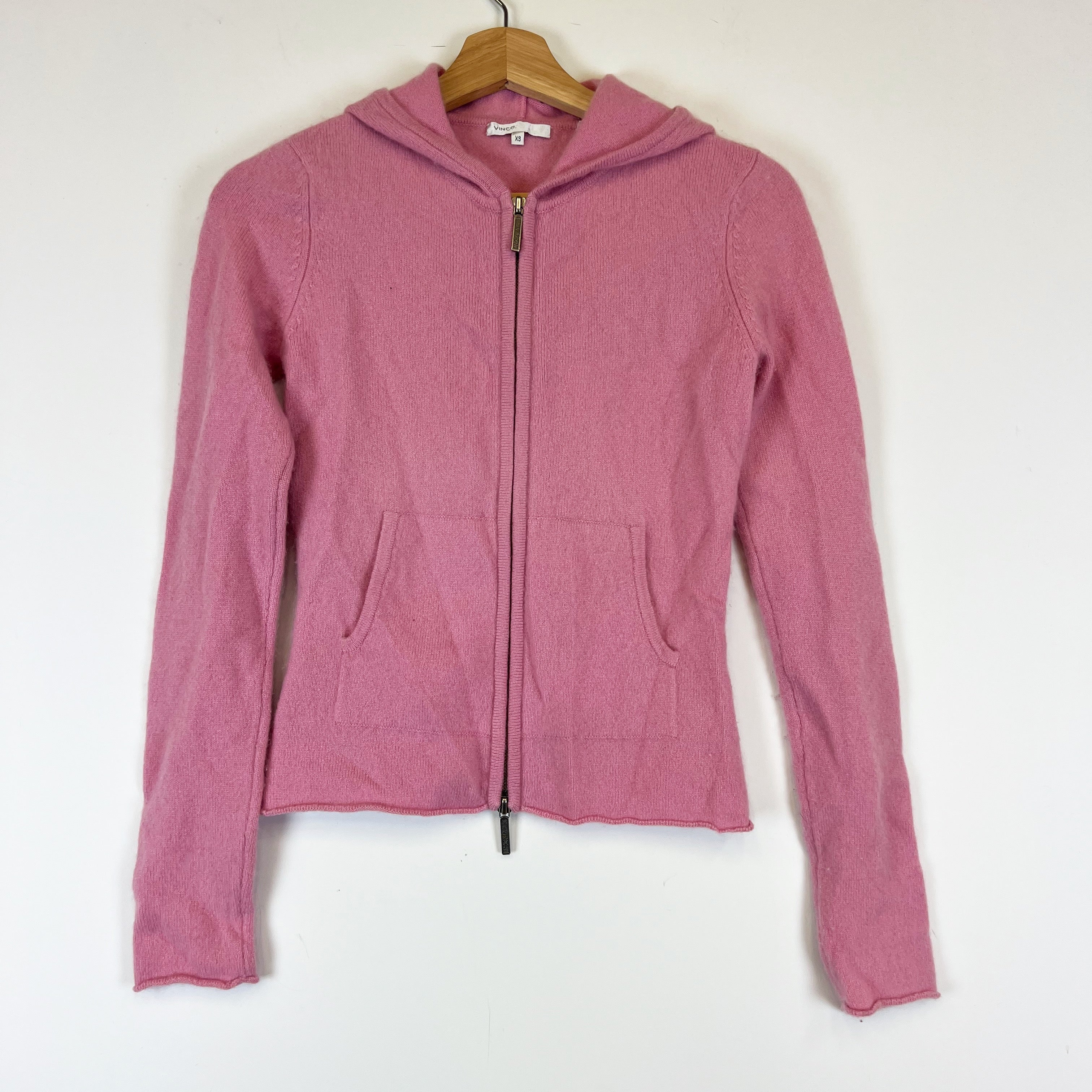 Vince Women's 100% Cashmere Fuzzy Knit Full Zip Hooded Cardigan Sweater Jacket