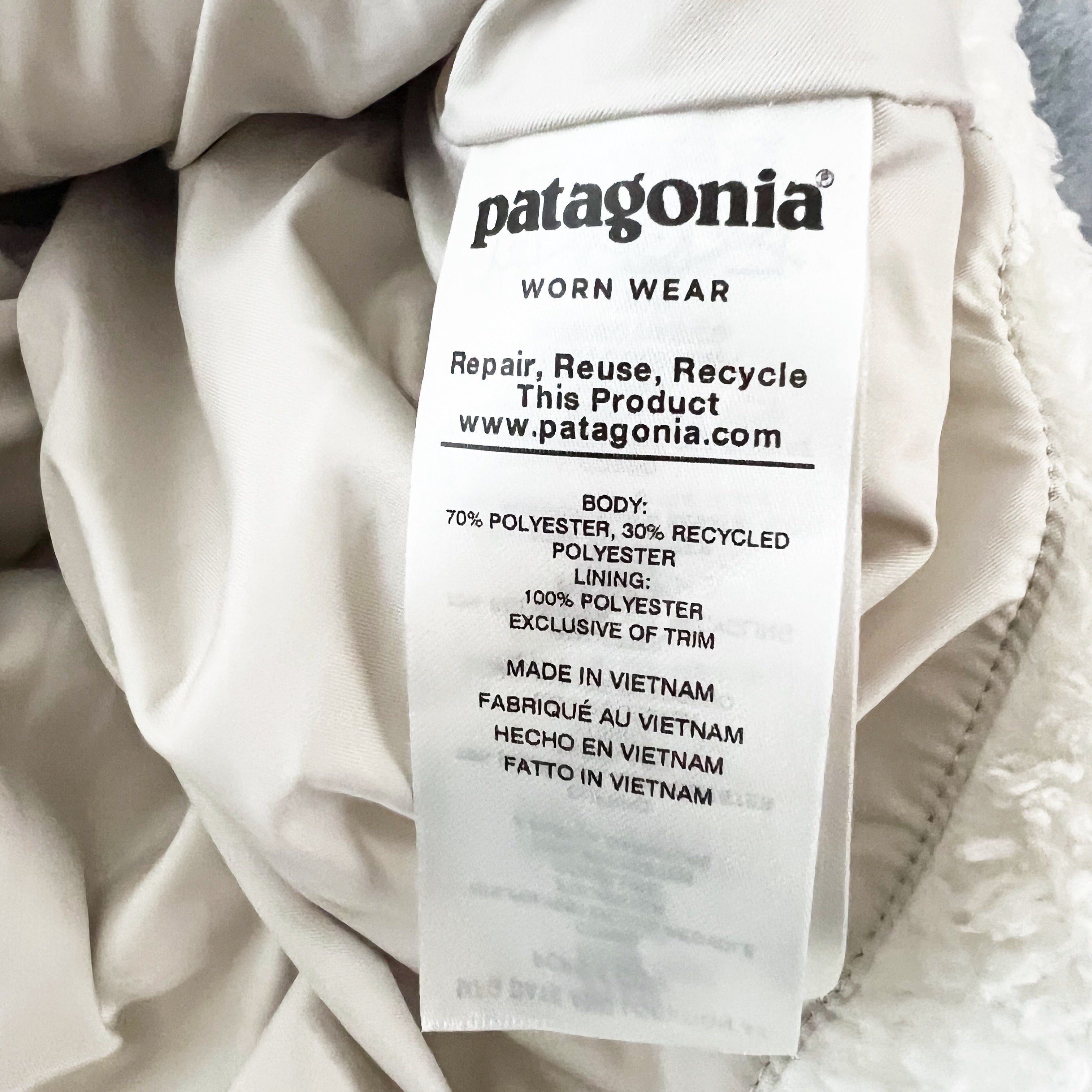 Patagonia Women's Los Gatos Fuzzy Shearling Full Zip Jacket Ivory White XS