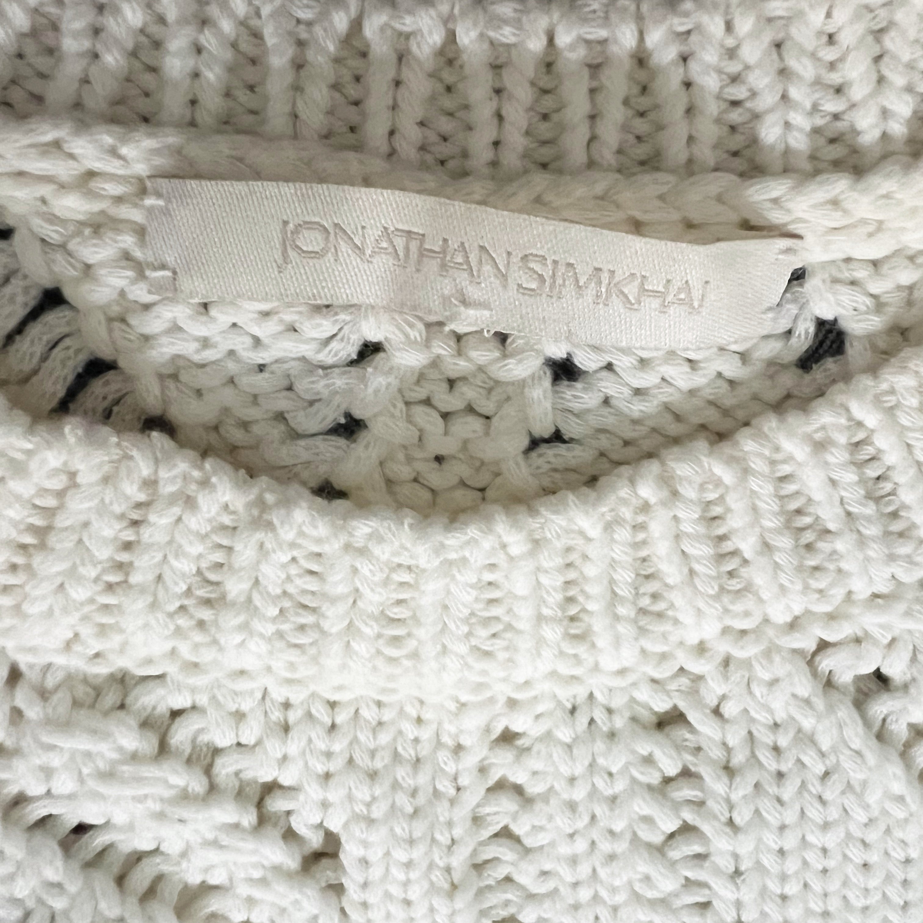 Jonathan Simkhai Madelyn Cotton Blend Crew Neck Crochet Knit Pullover Sweater S