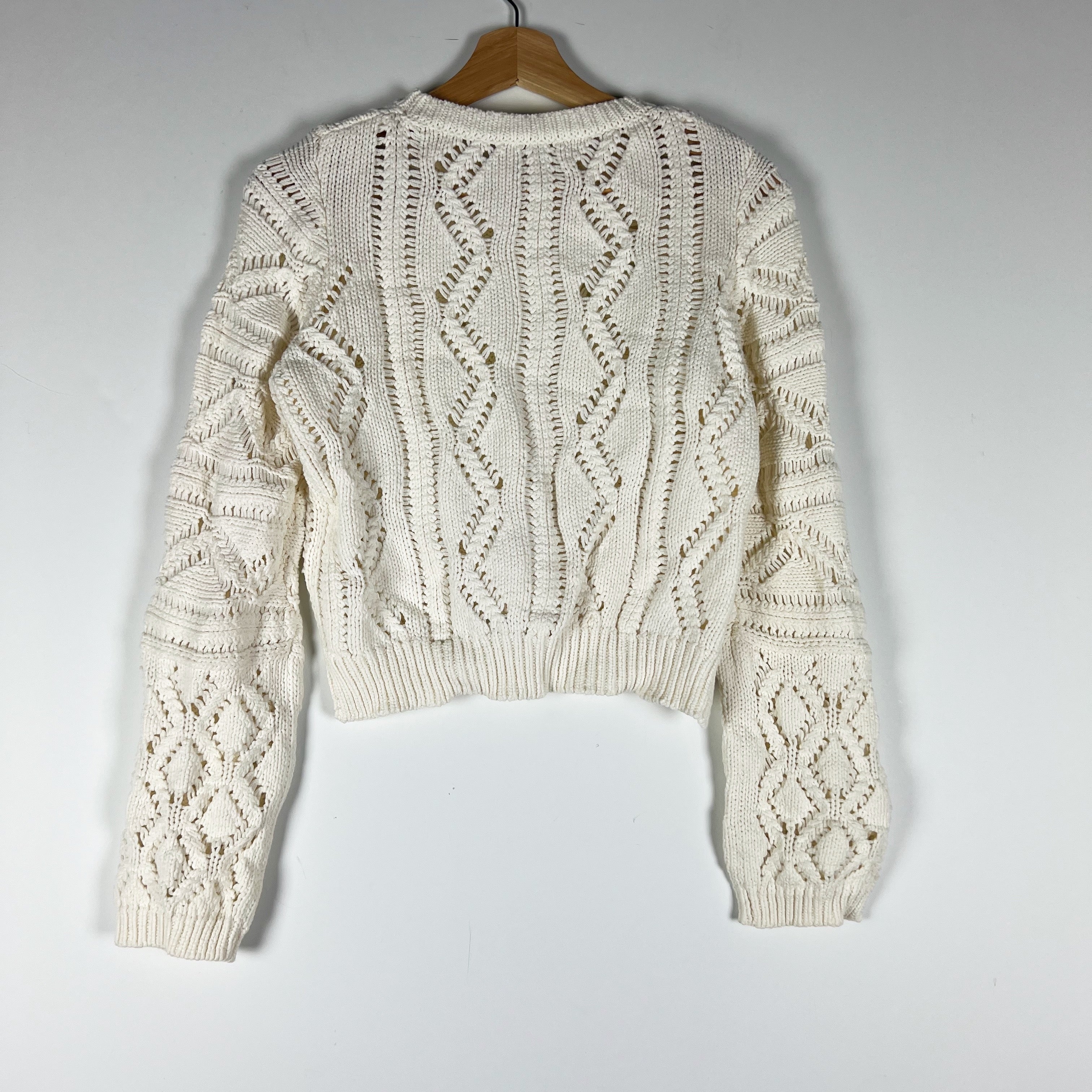 Jonathan Simkhai Madelyn Cotton Blend Crew Neck Crochet Knit Pullover Sweater S