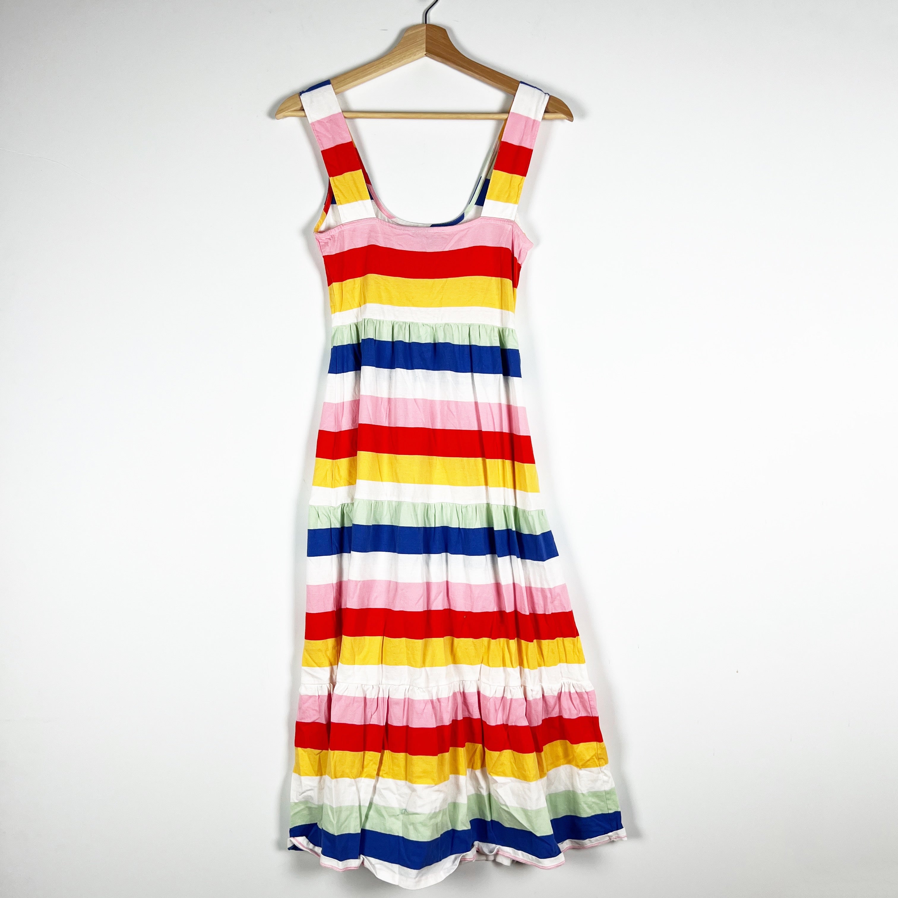 J. Crew Tiered Knit Stretch Scoop Neck Maxi Dress In Rainbow Wide Stripe Print