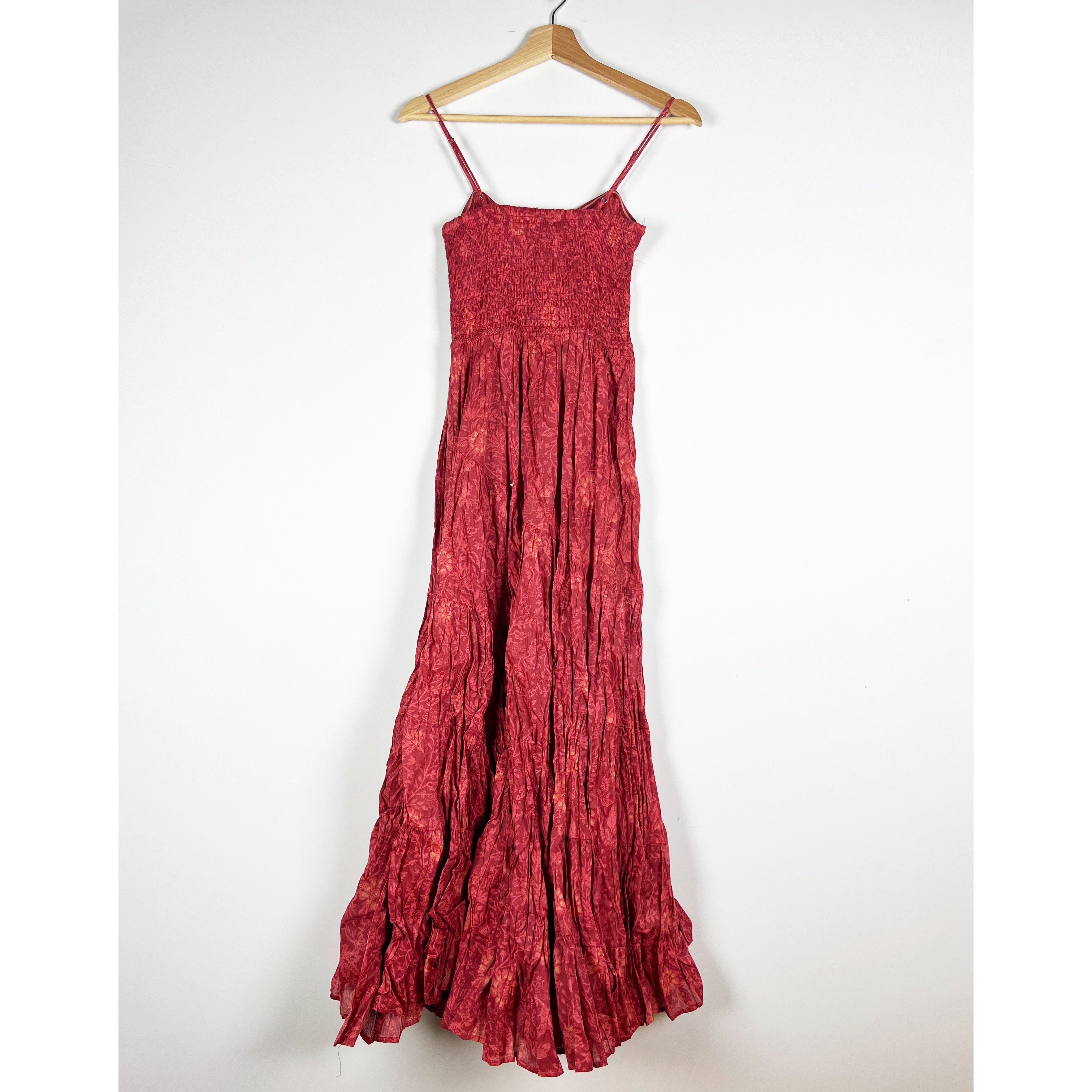 Free People Sundrenched Print Pattern Cotton Pullover Maxi Dress Hot Pink Combo