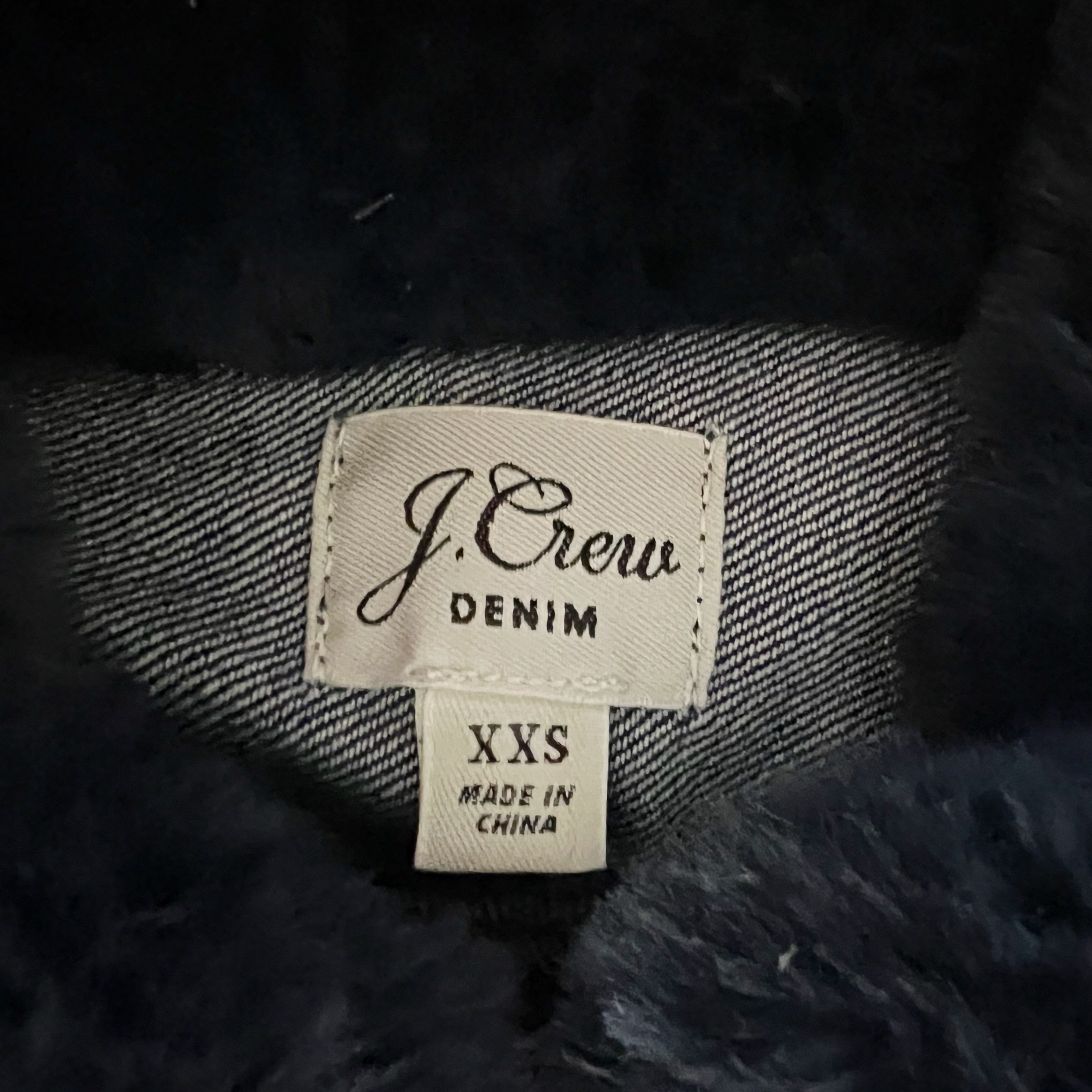 J. Crew Women's Cotton Stretch Denim Jean Faux Vegan Fur Trim Jacket Indigo Blue