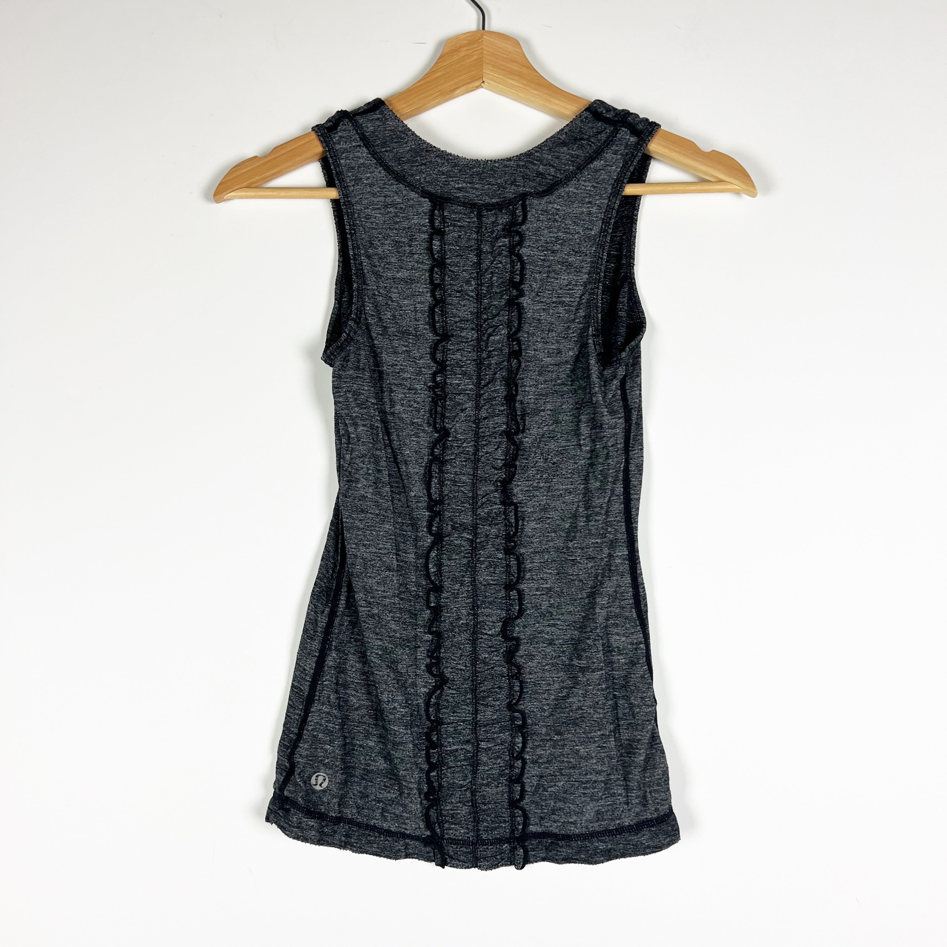 Lululemon Women's Run Free Dash Ruffle Tank Top Heathered Black Swan 2