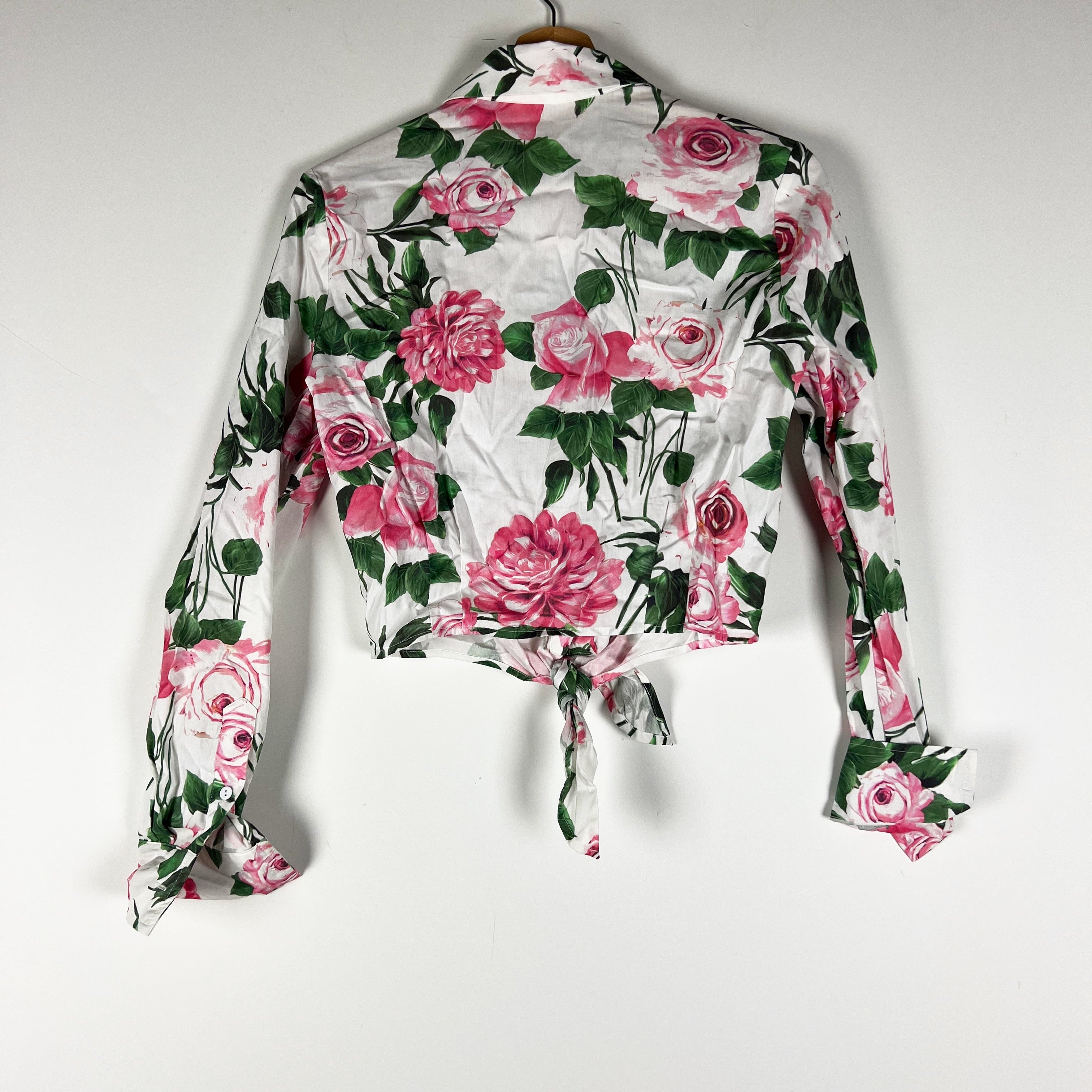 L'Agence Gaia Cotton Stretch Tie Front Collared Long Sleeve Rosa Print Blouse