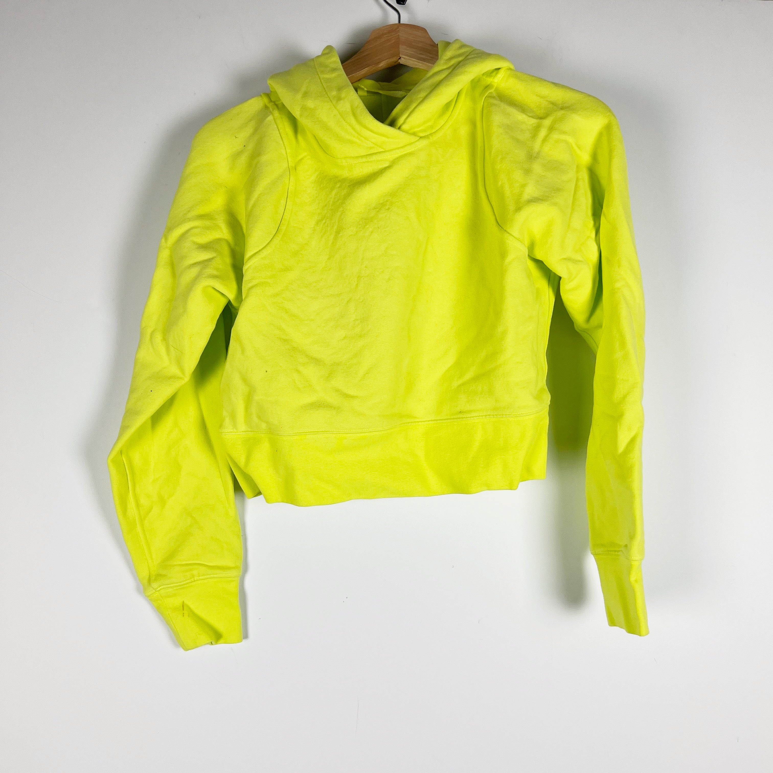 Lululemon Women's Loungeful Cropped Cotton Fleece Hoodie Sweater Electric Lemon