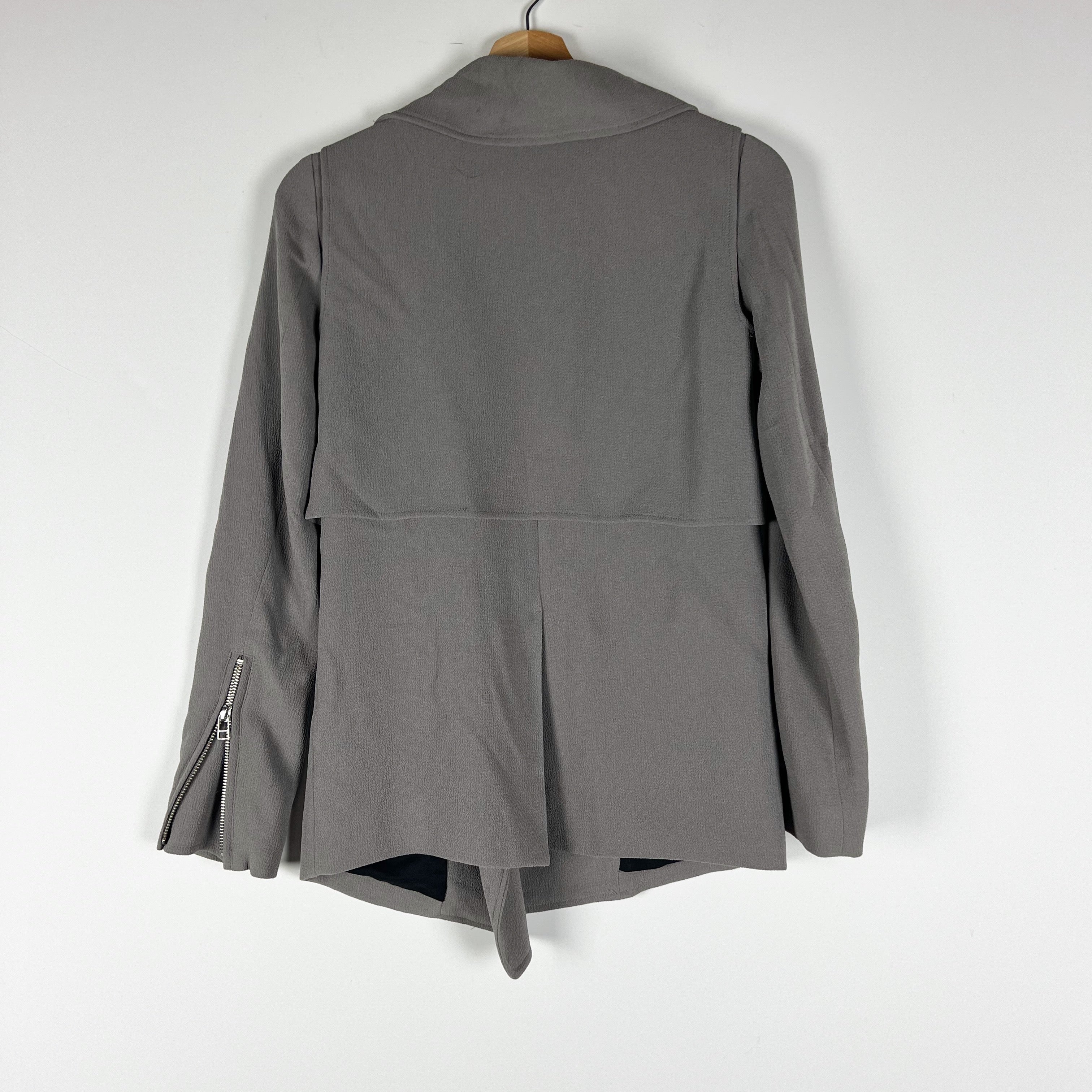 Wilfred Aritzia Women's Mayet Moto Asymmetrical Zip Crepe Boxy Jacket Gray XXXS