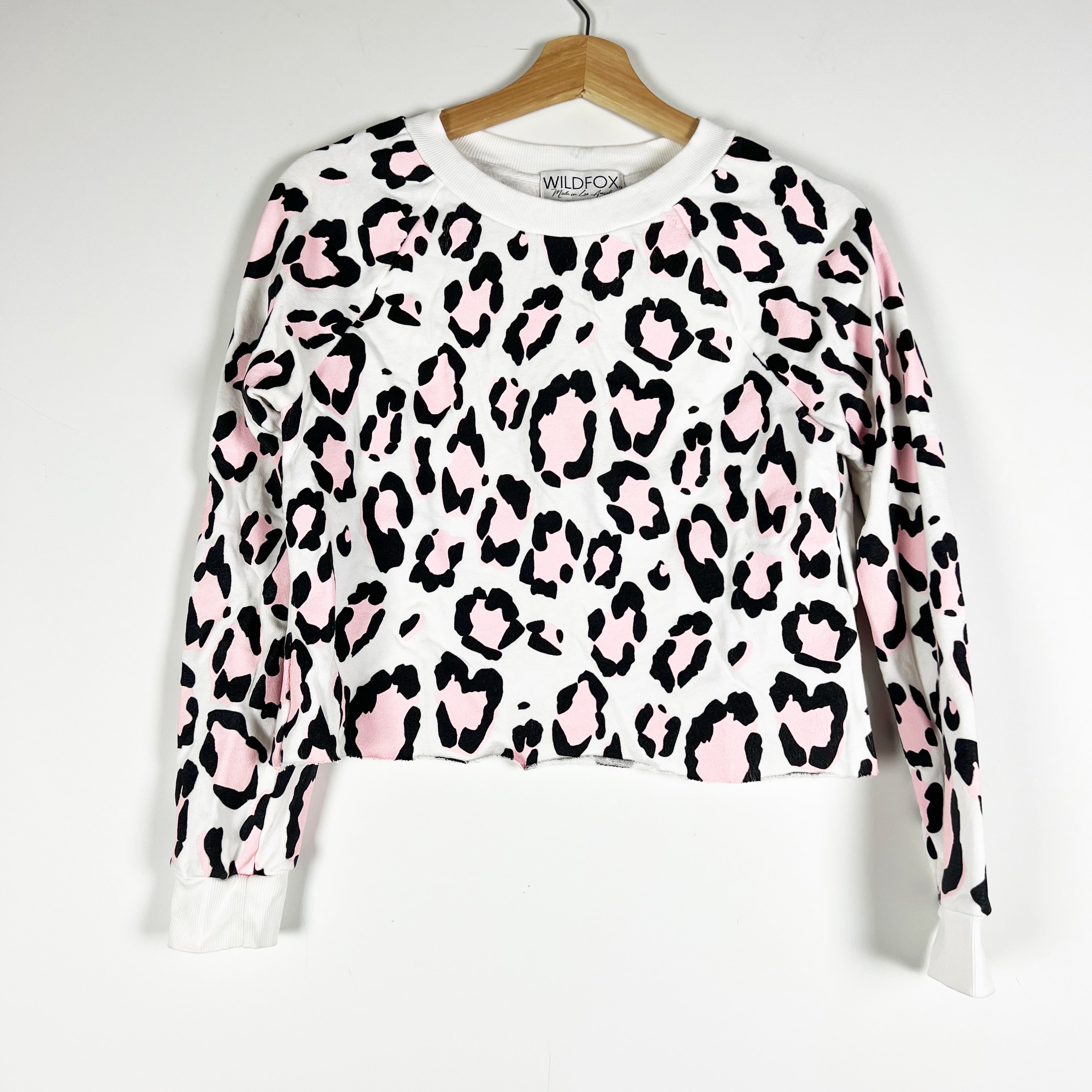 Wildfox Cotton Crew Neck Cheetah Leopard Animal Print Pattern Cropped Sweater XS