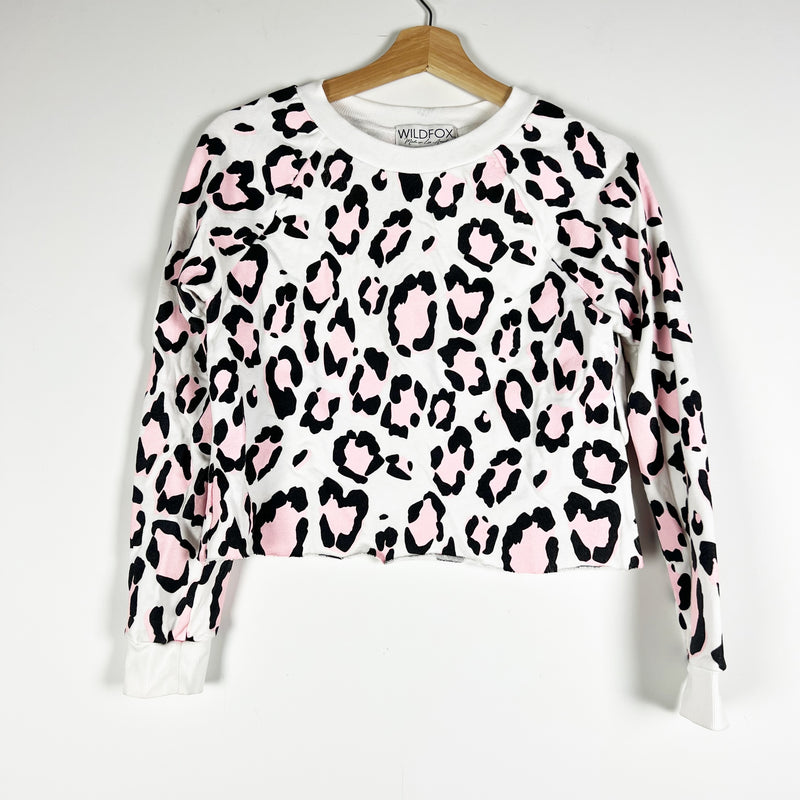 Wildfox Cotton Crew Neck Cheetah Leopard Animal Print Pattern Cropped Sweater XS