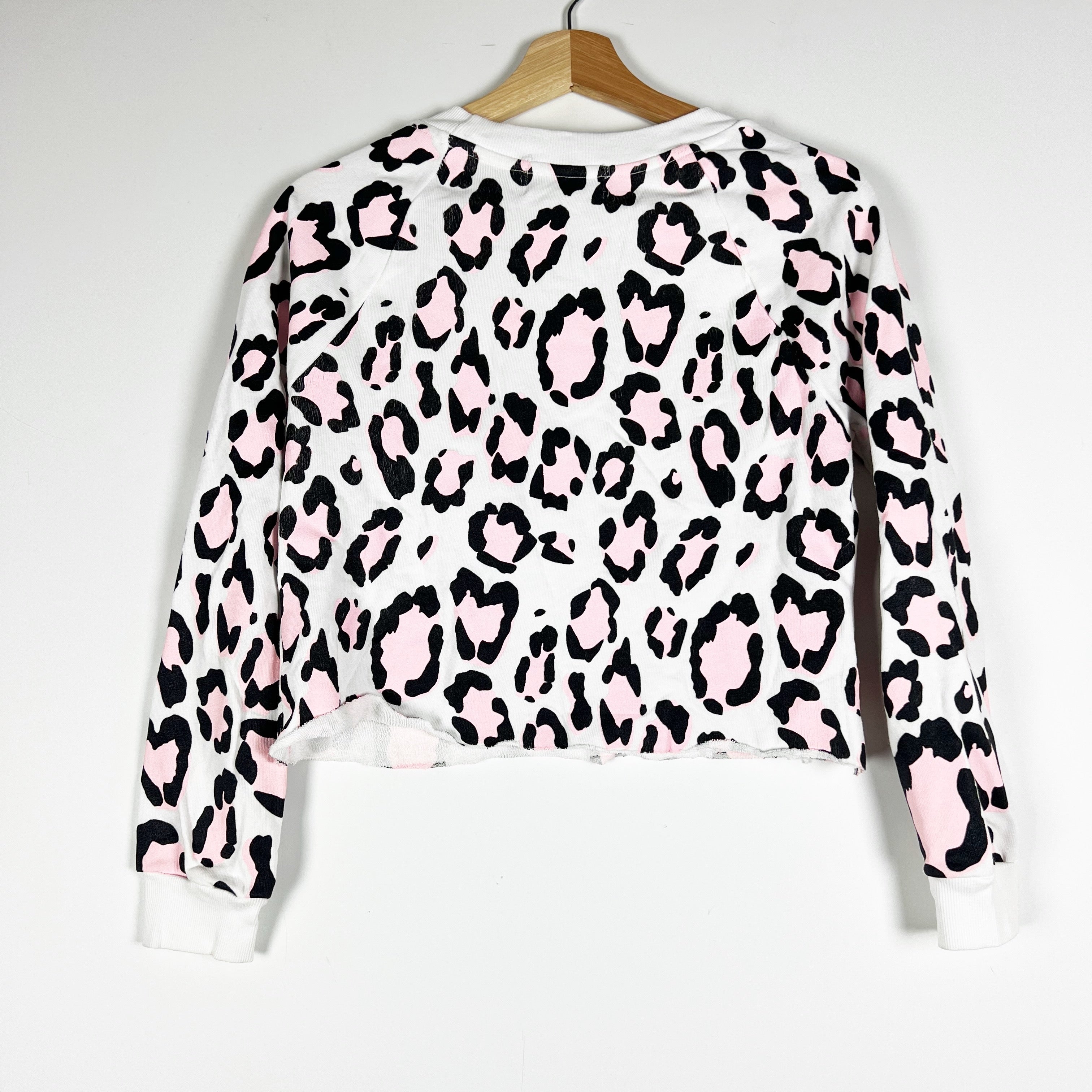 Wildfox Cotton Crew Neck Cheetah Leopard Animal Print Pattern Cropped Sweater XS