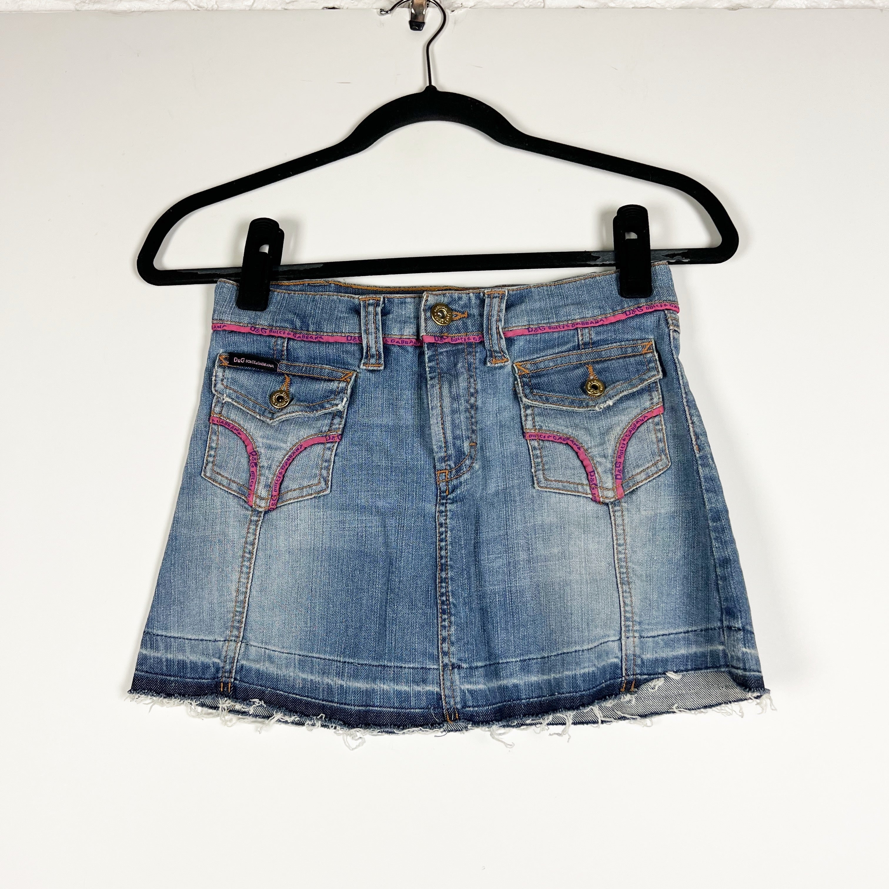 Dolce And Gabbana D&G Vintage Cotton Jean Denim Embroidered Mini Skirt Y2K XS