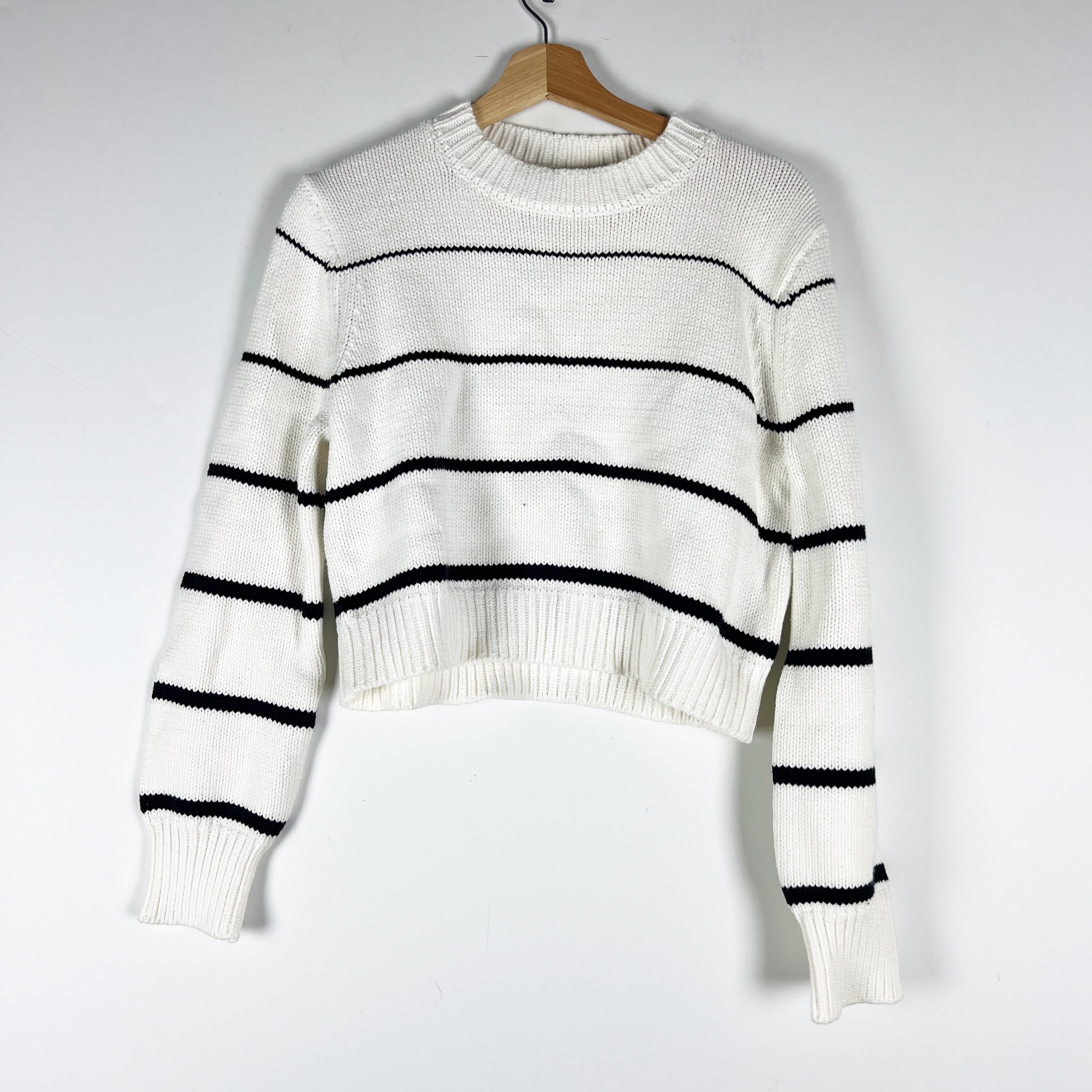 NEW Z Supply Milan Cotton Blend Knit Stretch Crew Neck Stripe Pullover Sweater S
