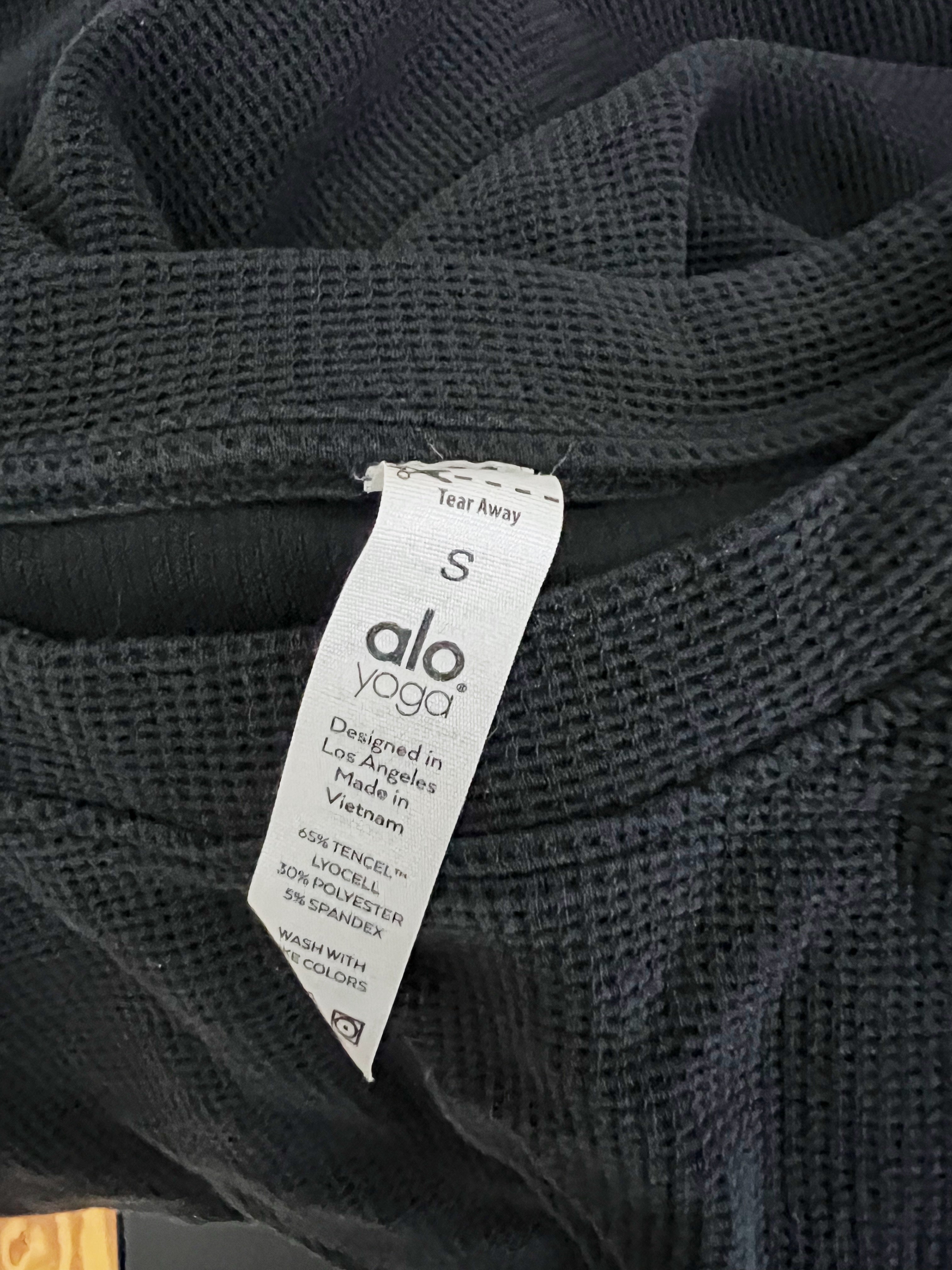 Alo Yoga Women's Waffle Weave Crew Neck Pullover Sweater Top Neutral Black Small