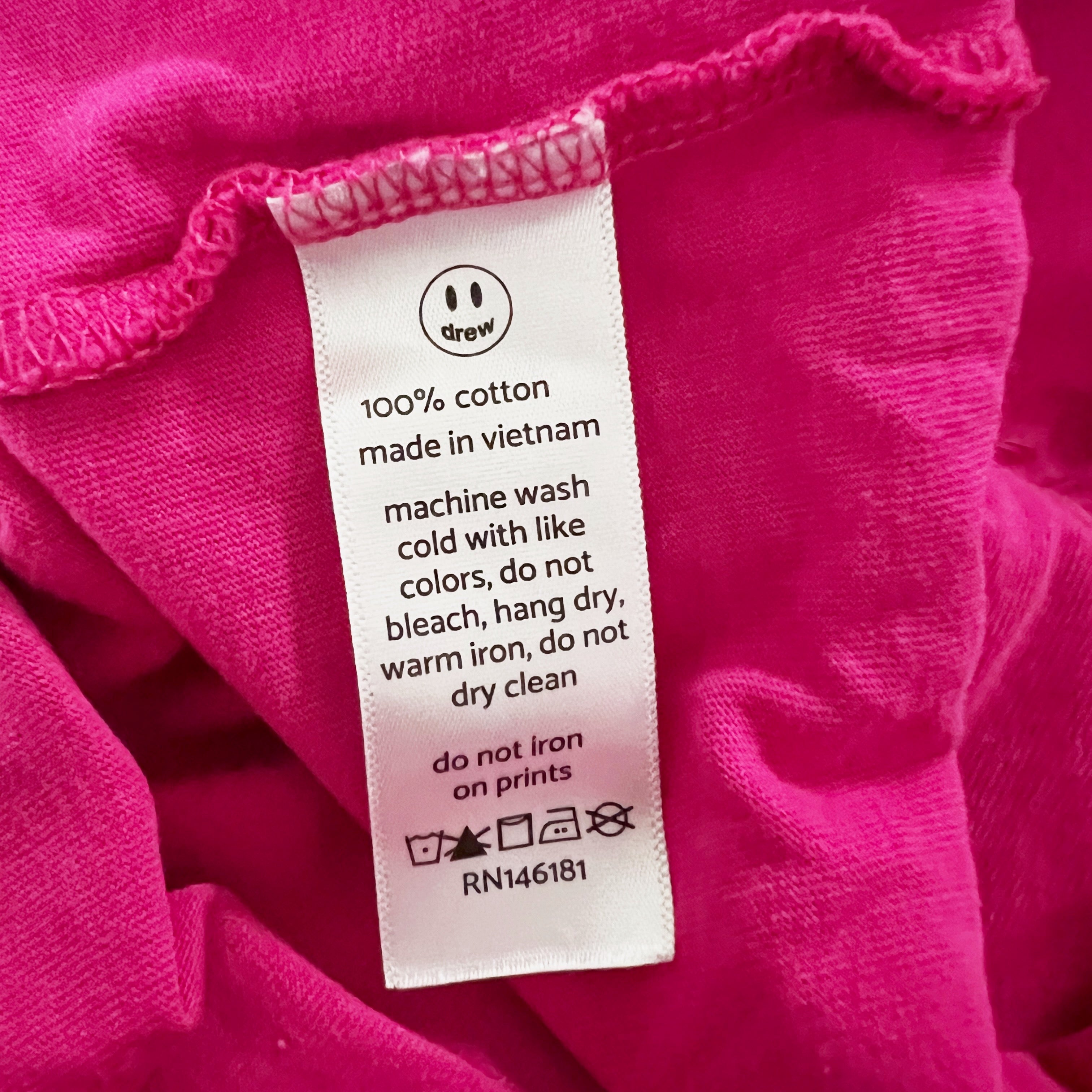 Drew House Mascot Smiley Face Long Sleeve Cotton Crew Tee Shirt Fuchsia Pink S