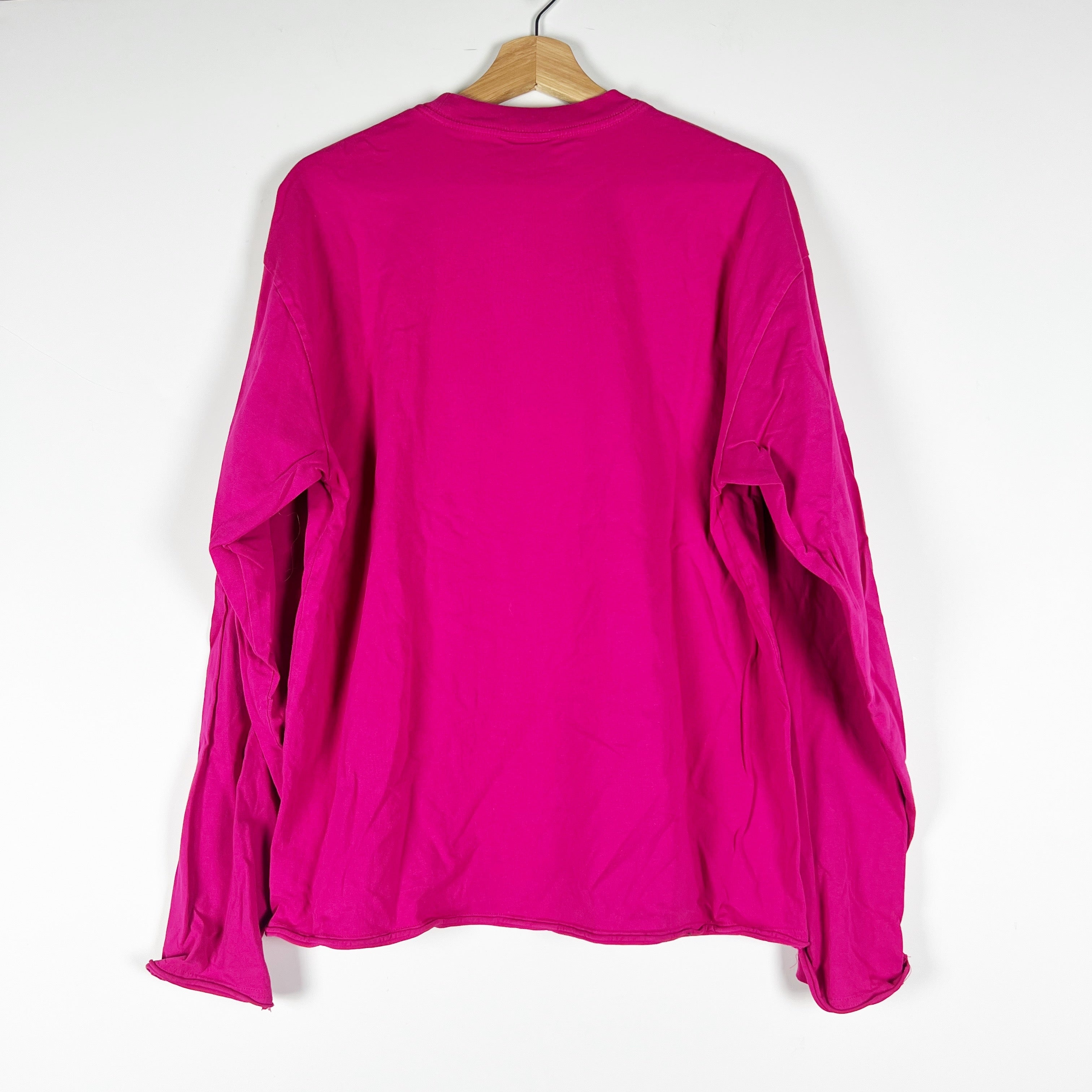 Drew House Mascot Smiley Face Long Sleeve Cotton Crew Tee Shirt Fuchsia Pink S