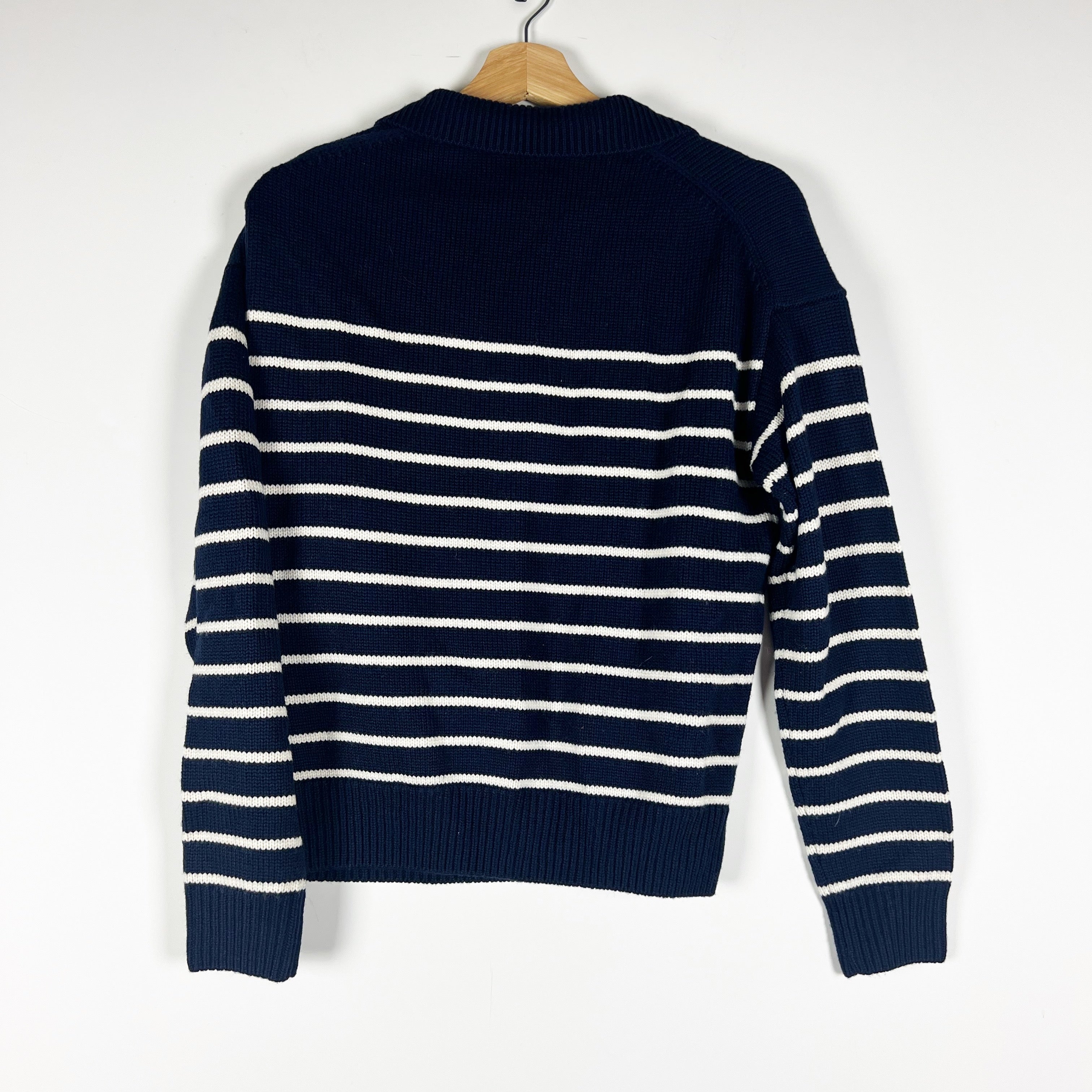 Wilfred Aritzia Clara Relaxed Merino Wool Collared V Neck Polo Stripe Sweater S