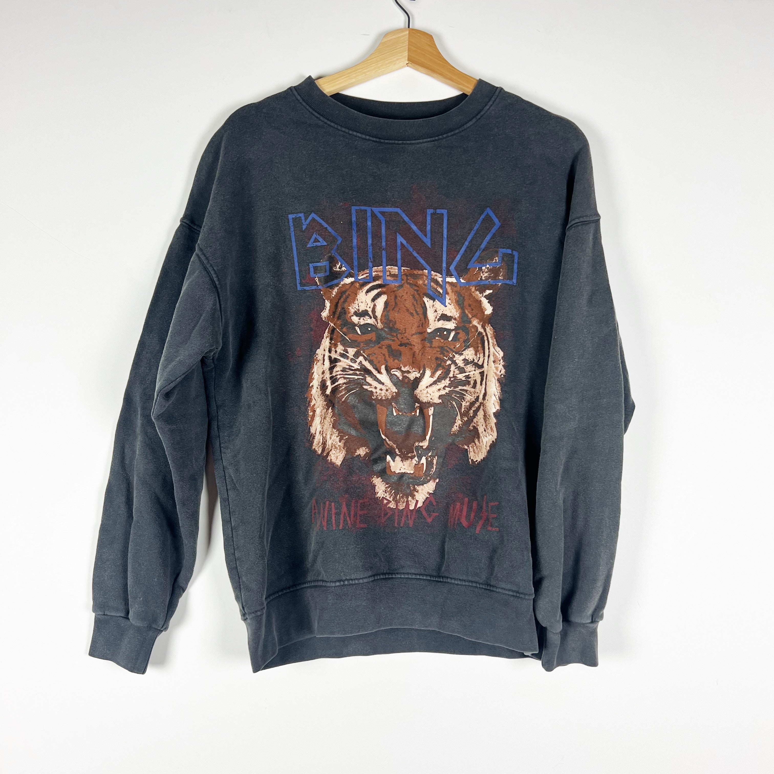 Anine Bing Tiger Animal Print Pattern Graphic Cotton Crew Neck Sweatshirt Small