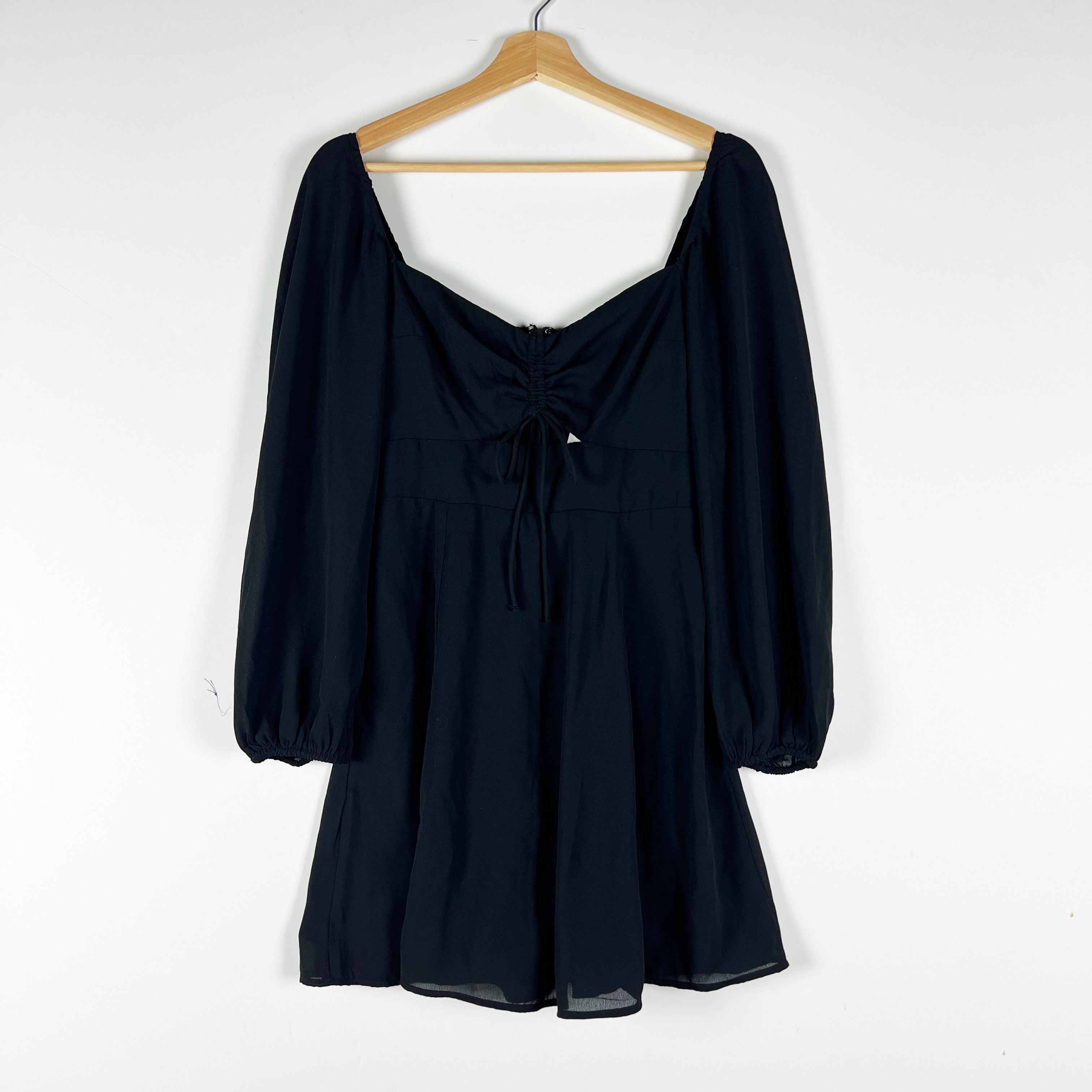 NEW Abercrombie & Fitch Chiffon Ruched Cut Out Smocked Mini Dress Black XSmall