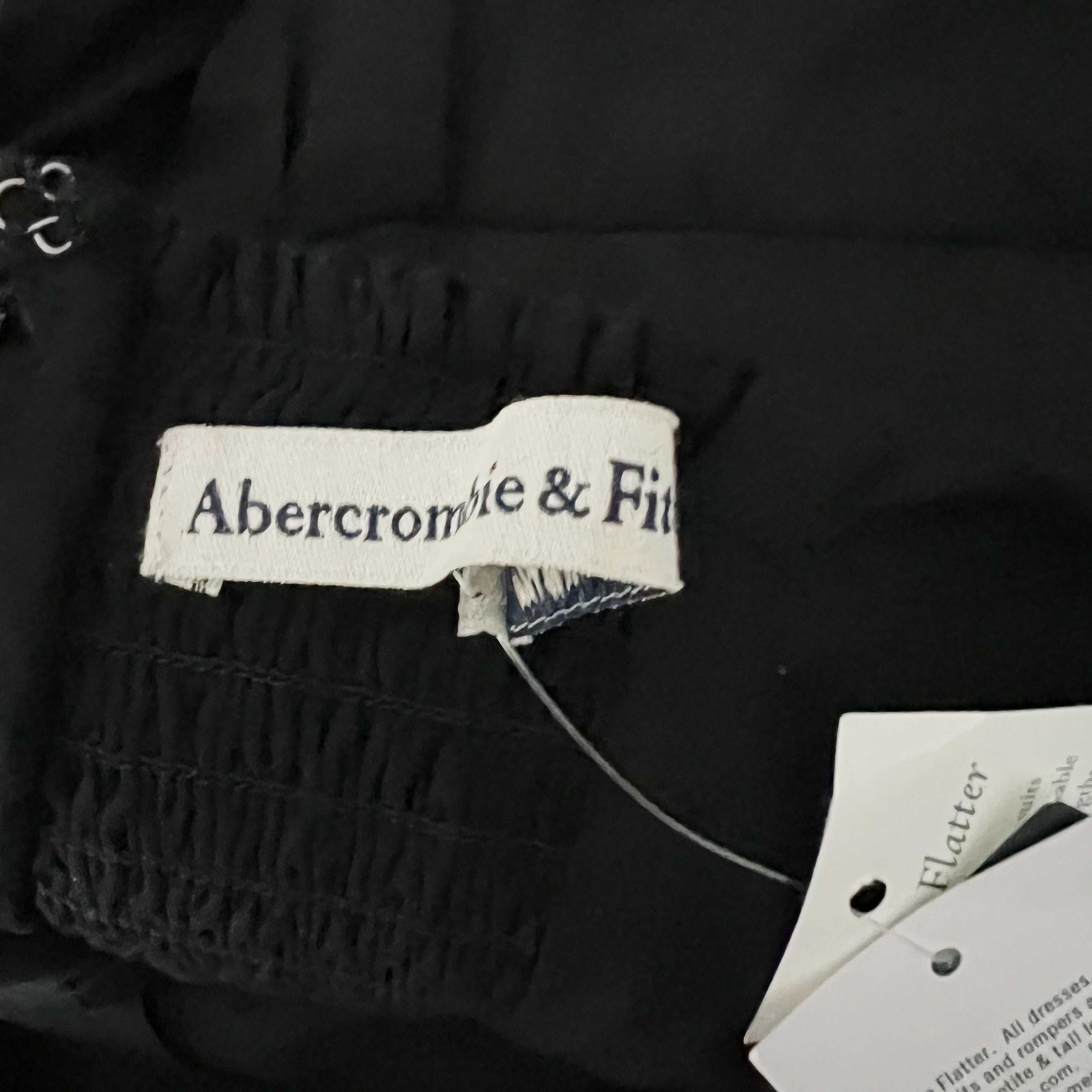 NEW Abercrombie & Fitch Chiffon Ruched Cut Out Smocked Mini Dress Black XSmall