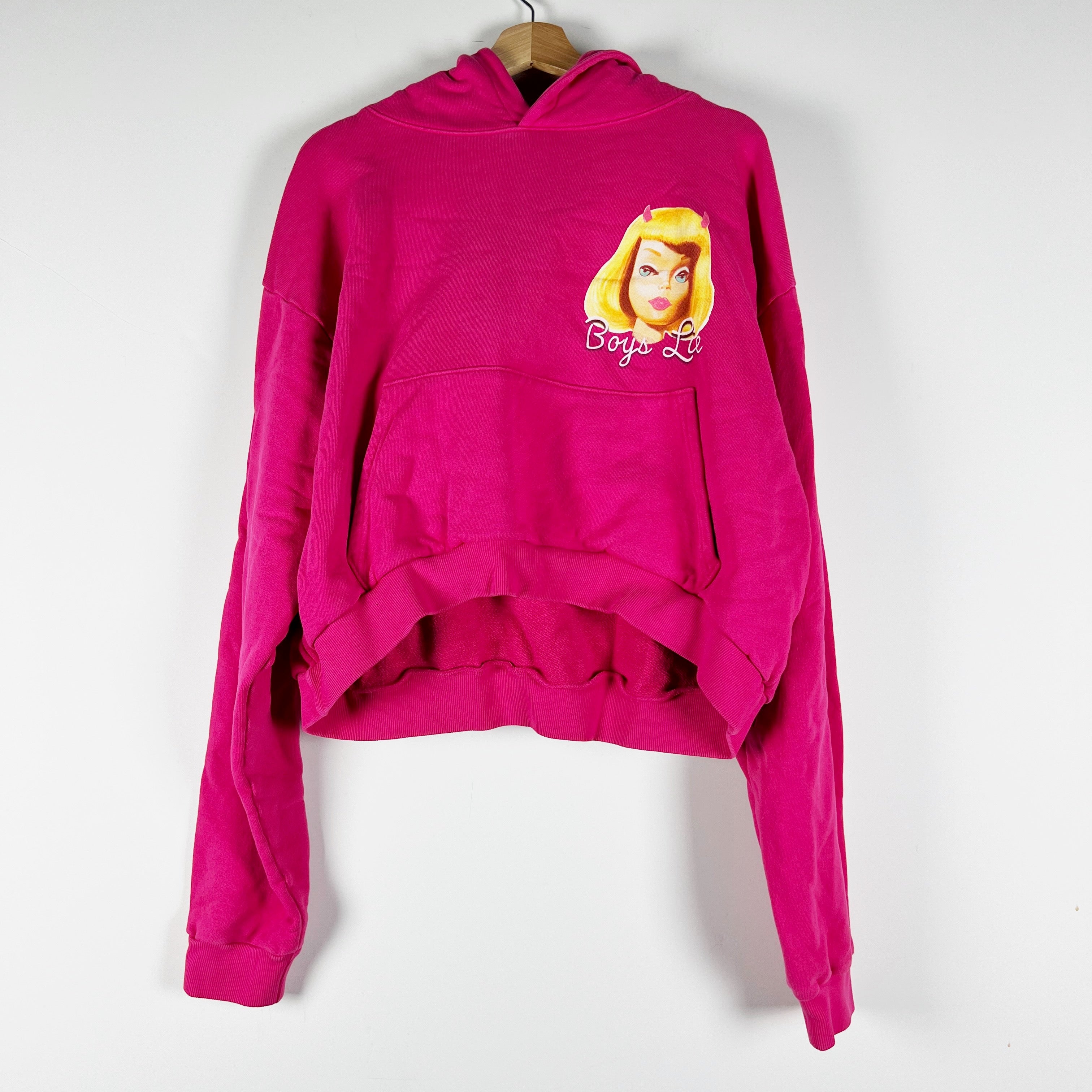 Boys Lie Ken You Not Graphic Print Pattern Cotton Hoodie Sweatshirt Fuchsia Pink