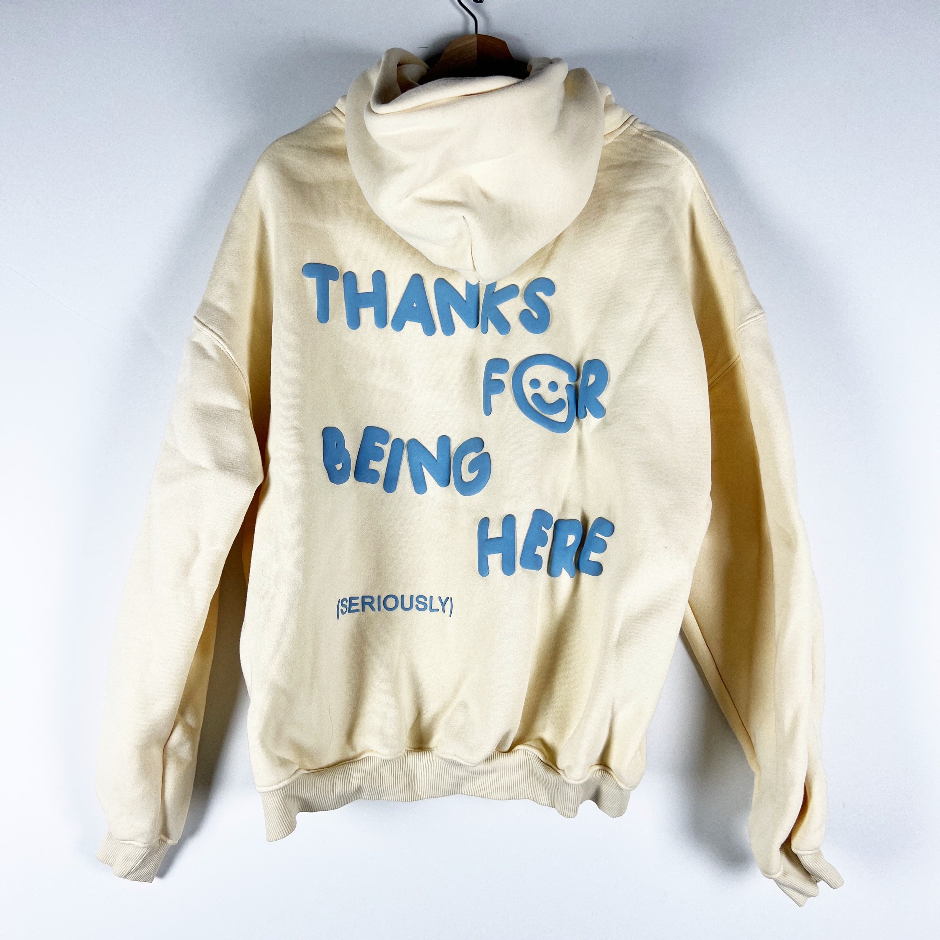 Dreamers Club Thanks For Being Here Smiley Face Graphic Print Hoodie Sweatshirt