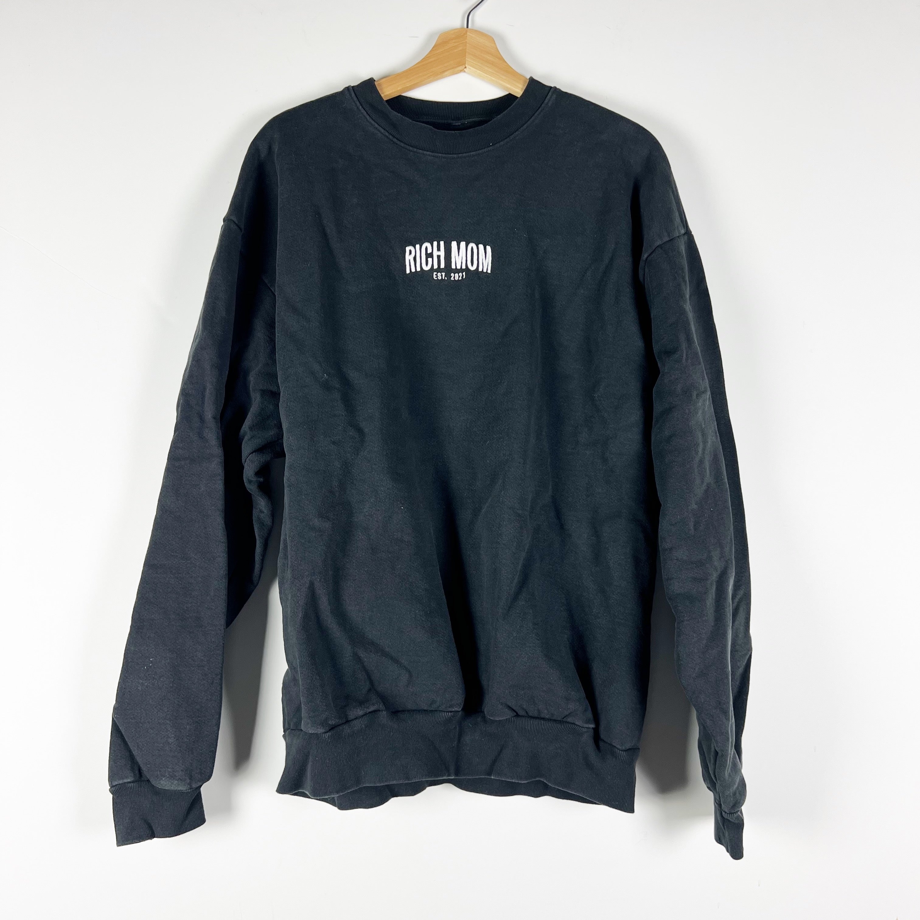 Rich Mom Women's Cotton Fleece Lined Crew Neck Pullover Sweatshirt Sweater Large